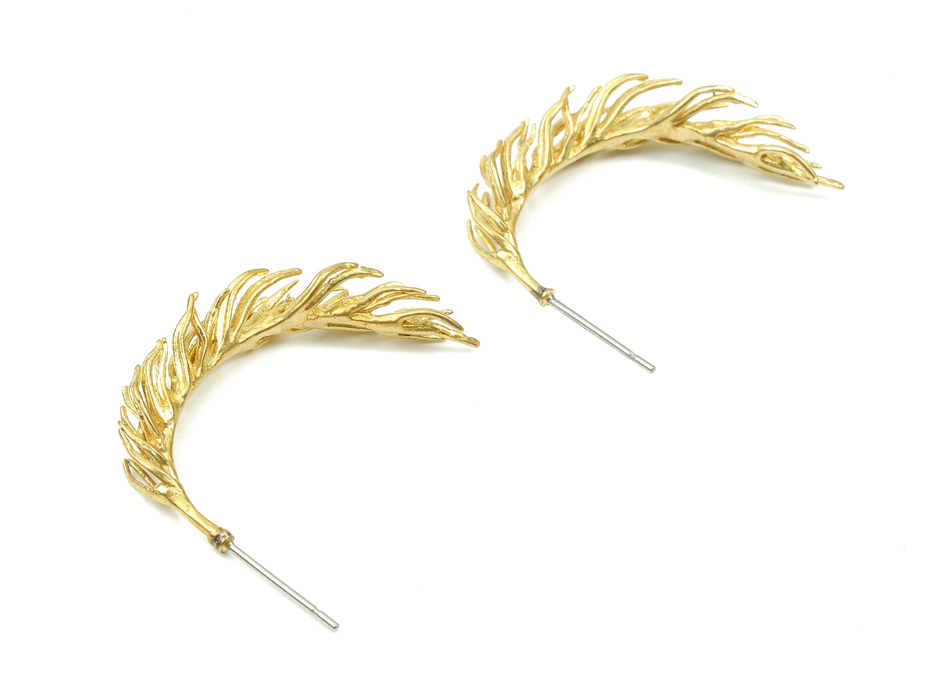 Brass Branch Earring Post - Raw Brass Branch Earring Stud - Earring Findings - Jewelry Supplies - 31.07x6.3x3.87mm - PP2865 - DOMEDBAZAAR