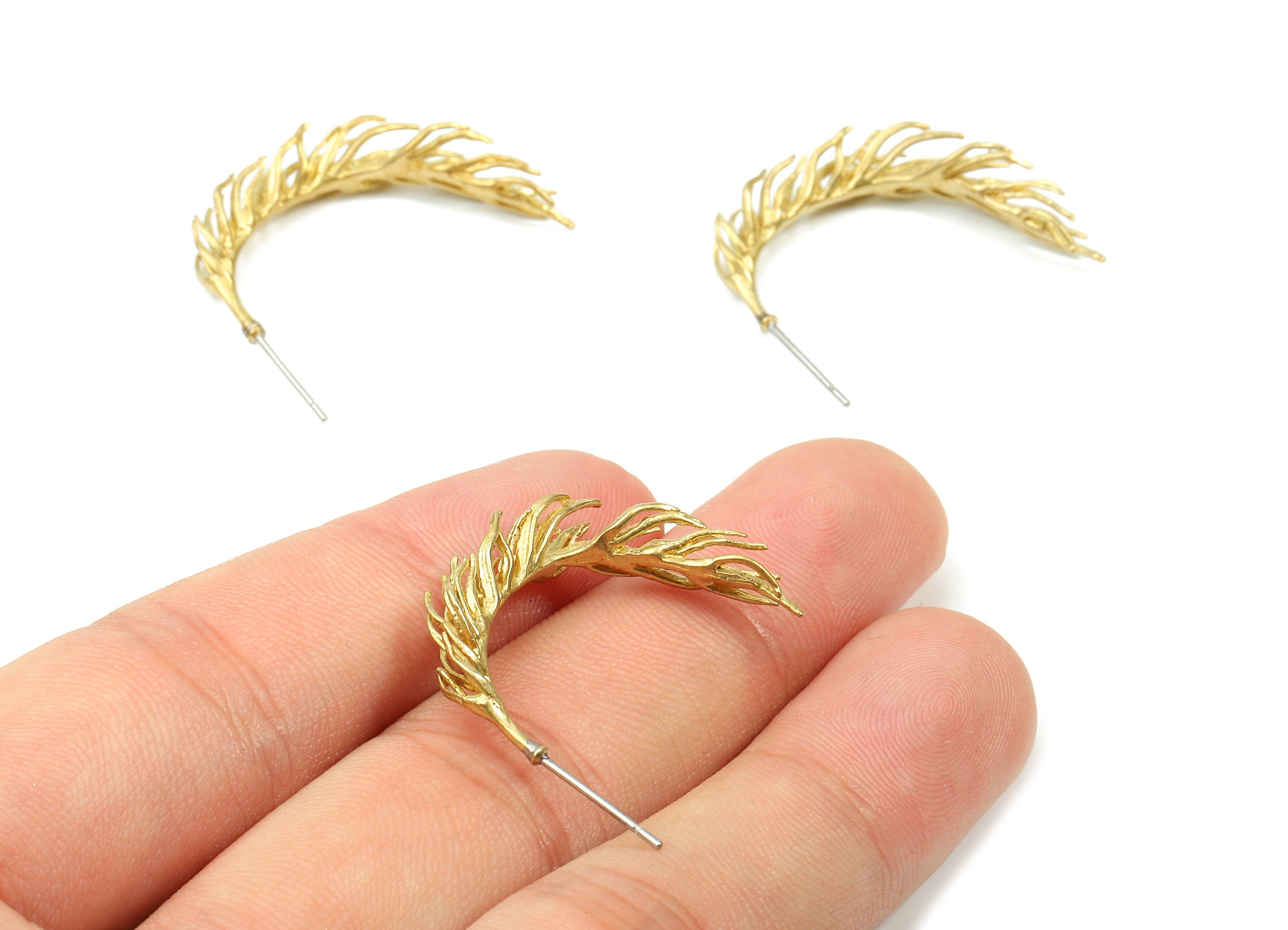 Brass Branch Earring Post - Raw Brass Branch Earring Stud - Earring Findings - Jewelry Supplies - 31.07x6.3x3.87mm - PP2865 - DOMEDBAZAAR