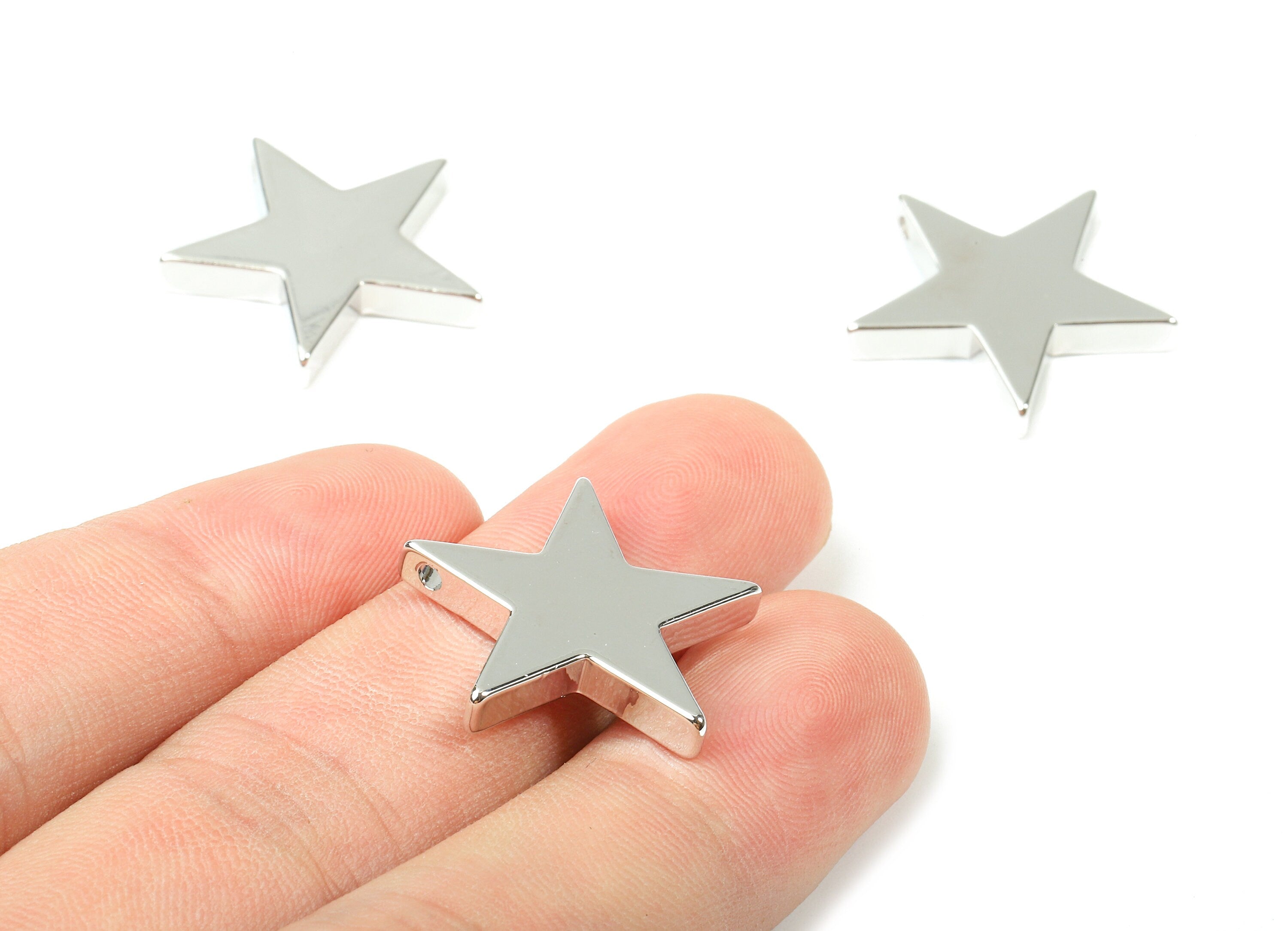 Brass Star Charms - Brass Star Stamping Blank - 18K Real White Gold Plated Raw Brass - Necklace Pendant - 21.65x21.65x3.02mm - RGP2253 - DOMEDBAZAAR