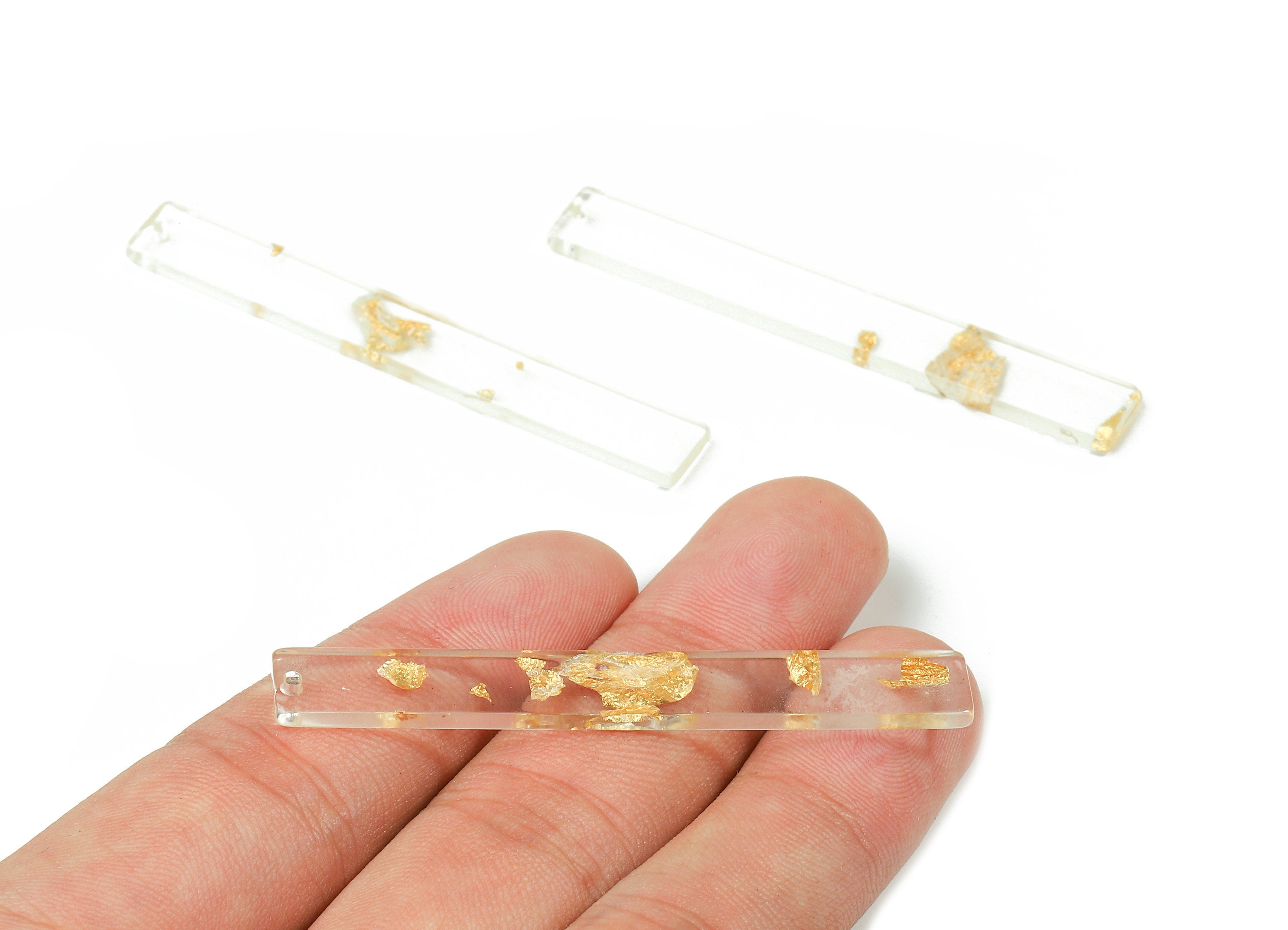 Acrylic Stick Charms - Gold Foil & Confetti - Bar Earrings and Pendant - Color Code: A255 - 59.7x7.8x2.5mm - AC1049-A255 - DOMEDBAZAAR