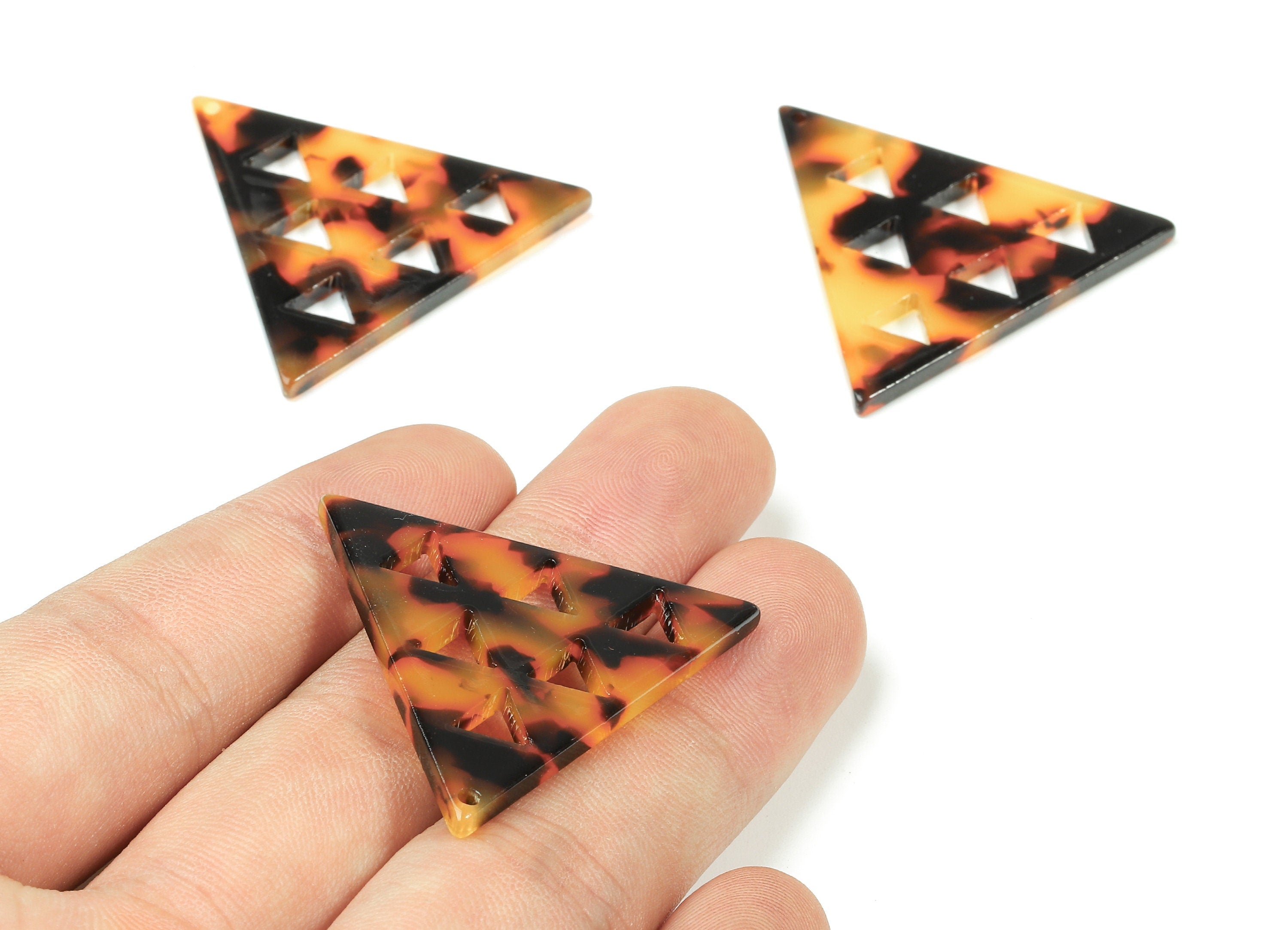 Acetate Triangle Charms - Tortoise Shell Earrings - Triangle Pendant - Jewelry Supplies - Color Code: A01 - 34.57x34.57x2.59mm - AC1713-A01 - DOMEDBAZAAR