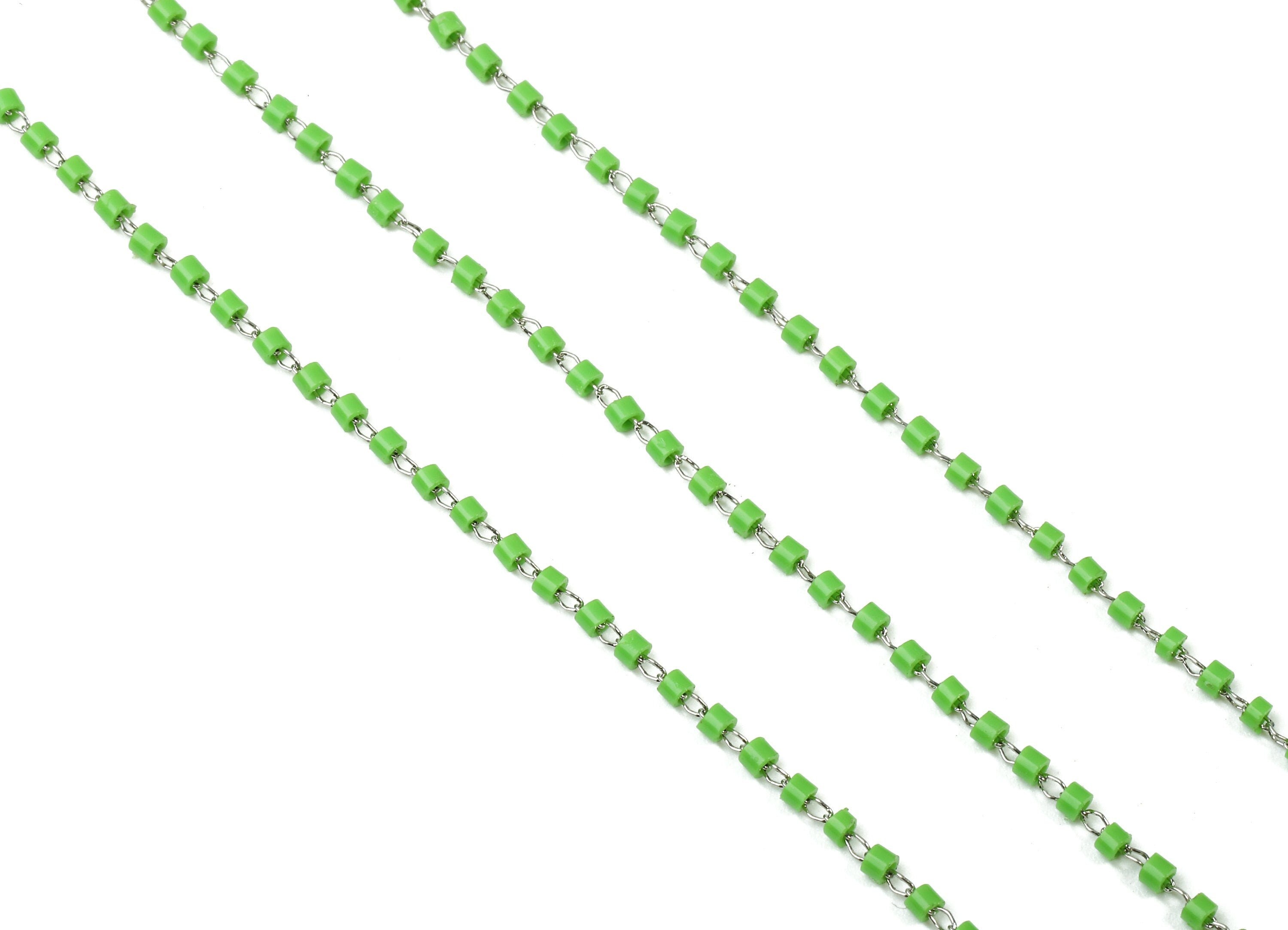 Toho Glass Beaded Chain - Seed Beads Chain - Green Toho Glass Bead - Stainless Steel - Jewelry Making Chain - 1.63mm x 1.44mm - TH1018 - DOMEDBAZAAR