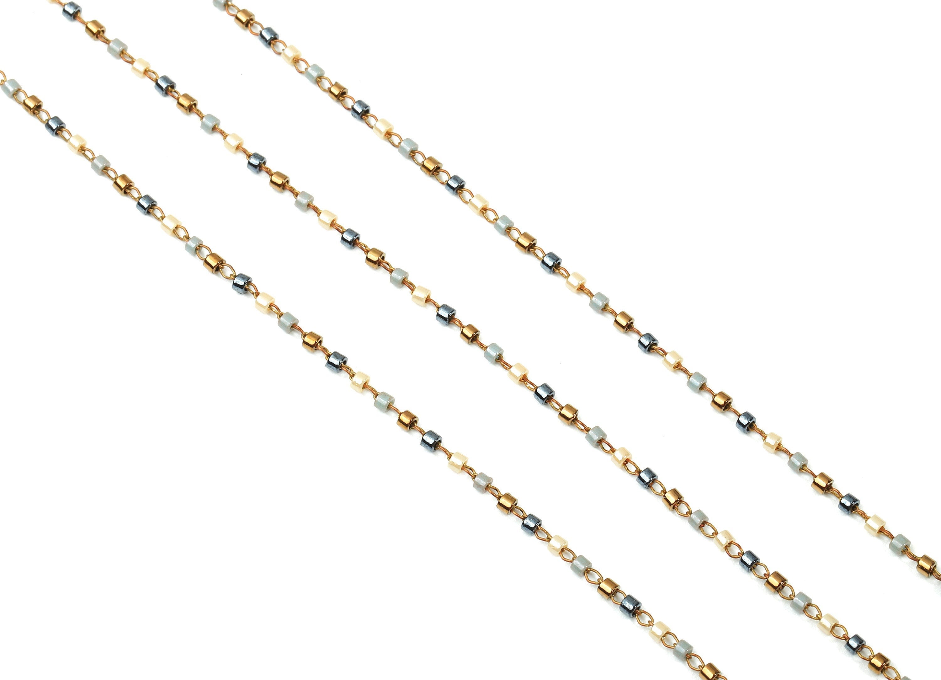 Toho Glass Beaded Chain - Seed Beads Chain - Toho Glass Bead - Stainless Steel - Jewelry Making Chain - 1.63mm x 1.44mm - TH1025 - DOMEDBAZAAR