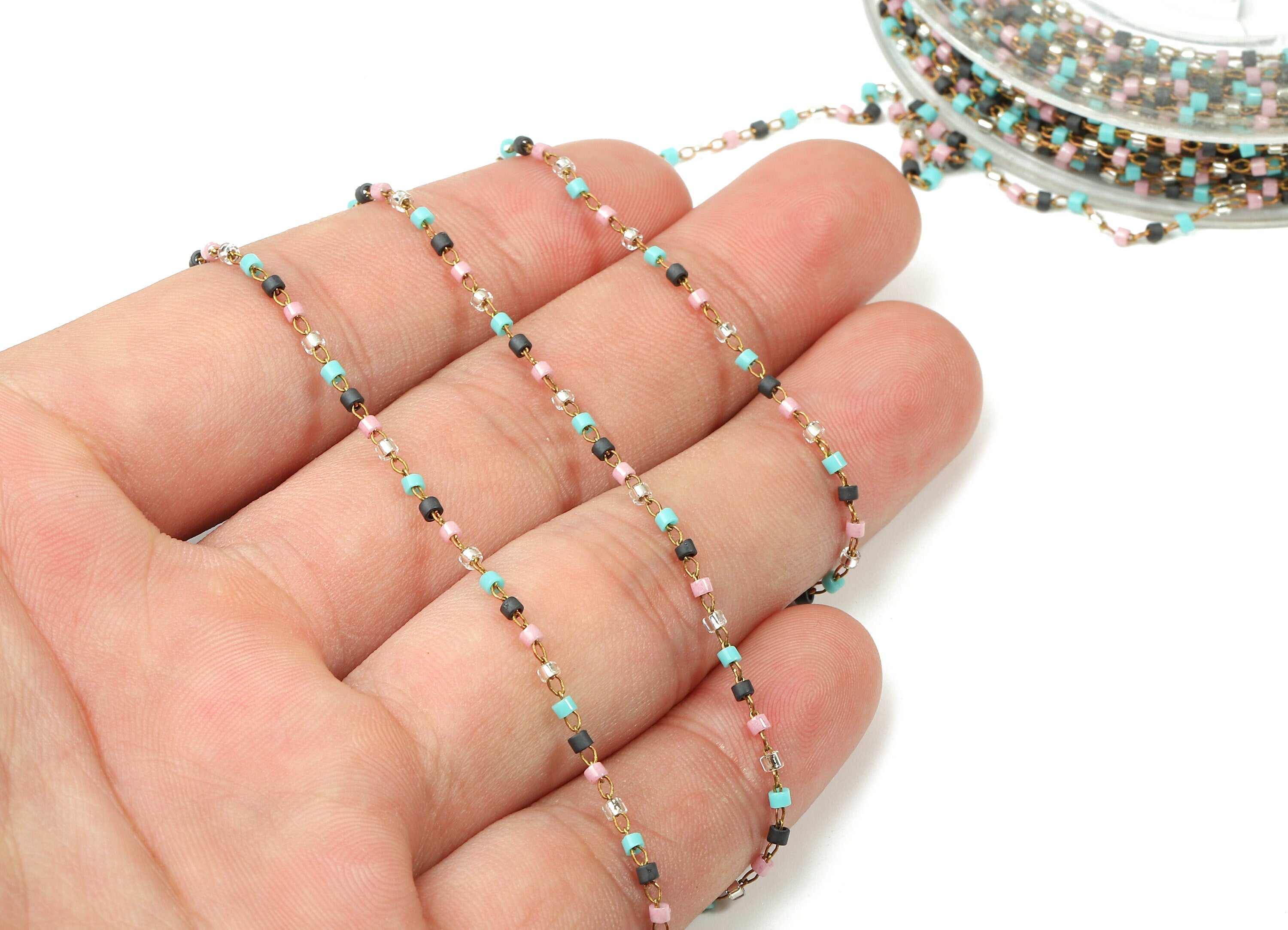 Toho Glass Beaded Chain - Seed Beads Chain - Toho Glass Bead - Stainless Steel - Jewelry Making Chain - 1.63mm x 1.44mm - TH1030 - DOMEDBAZAAR