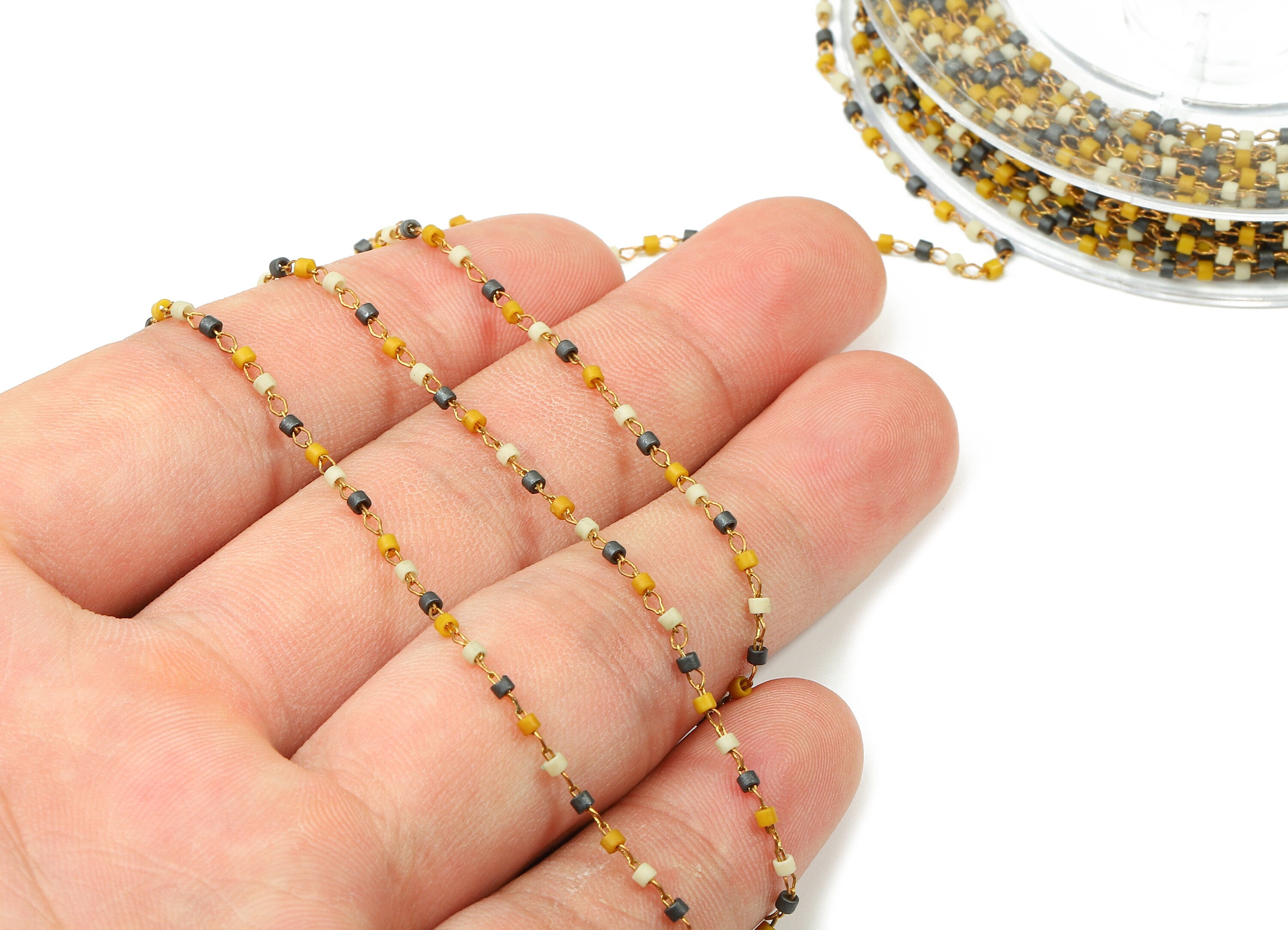 Toho Glass Beaded Chain - Seed Beads Chain - Toho Glass Bead - Stainless Steel - Jewelry Making Chain - 1.63mm x 1.44mm - TH1038 - DOMEDBAZAAR