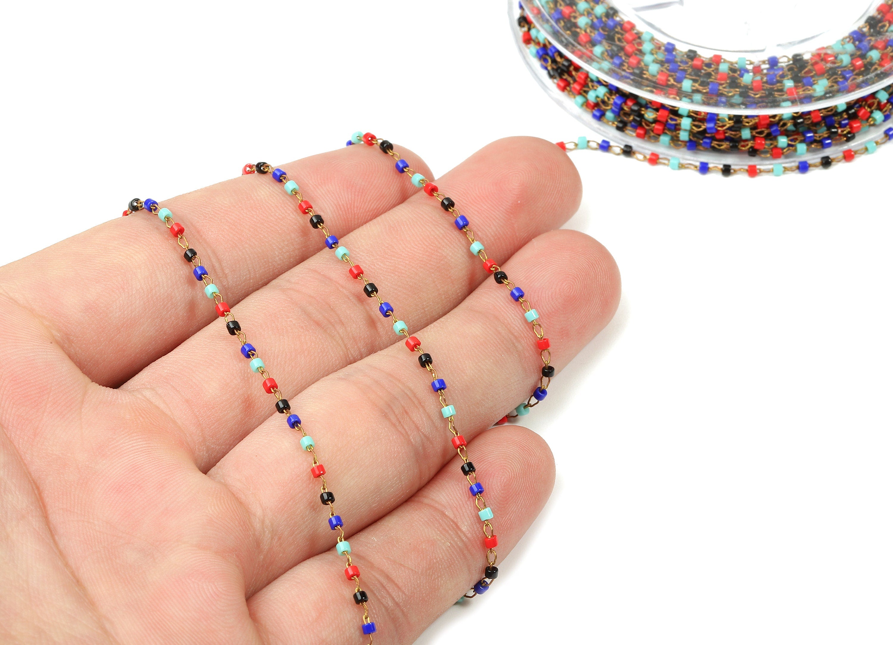 Toho Glass Beaded Chain - Seed Beads Chain - Toho Glass Bead - Stainless Steel - Jewelry Making Chain - 1.63mm x 1.44mm - TH1041 - DOMEDBAZAAR