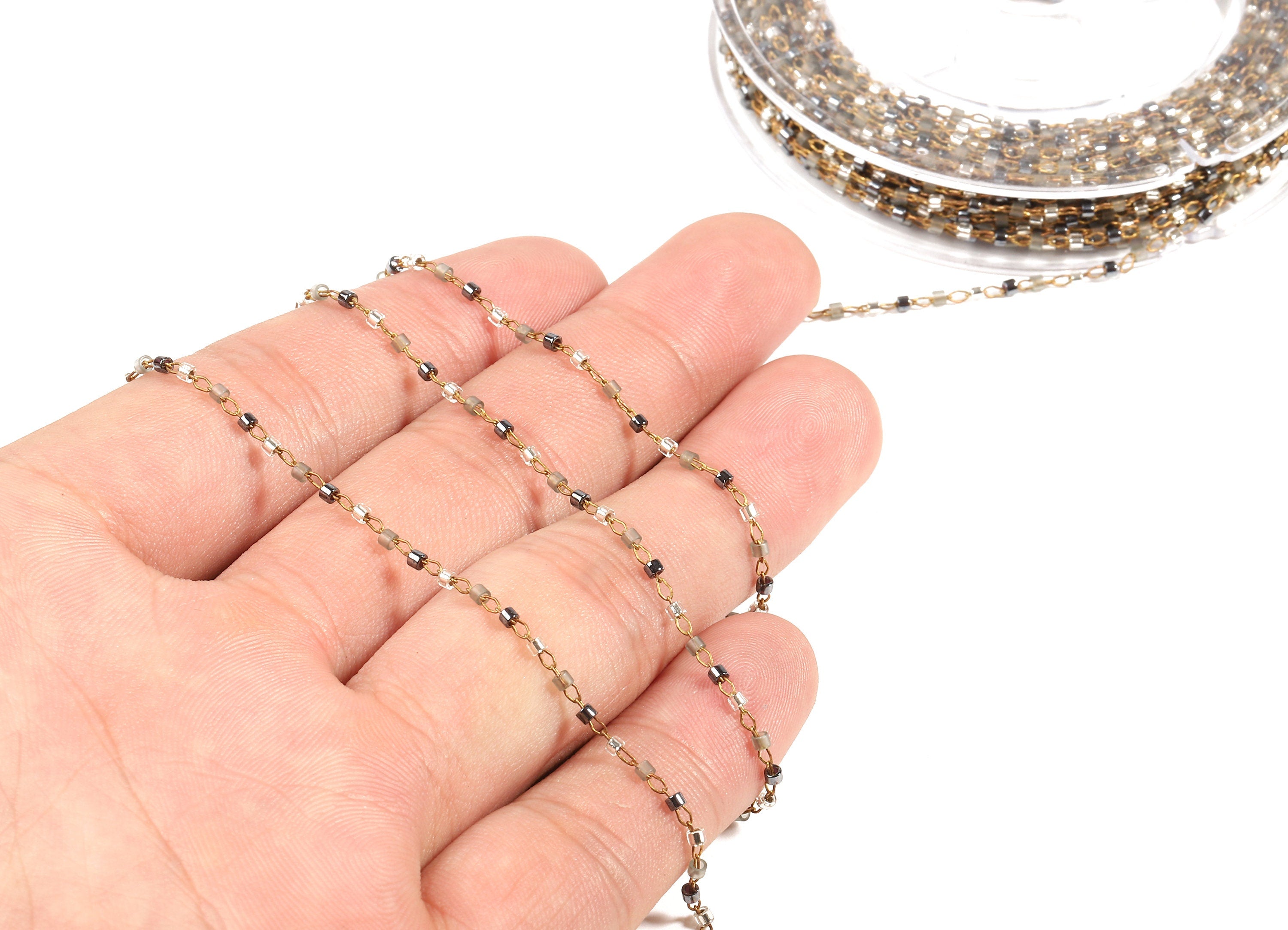 Toho Glass Beaded Chain - Seed Beads Chain - Toho Glass Bead - Stainless Steel - Jewelry Making Chain - 1.63mm x 1.44mm - TH1042 - DOMEDBAZAAR