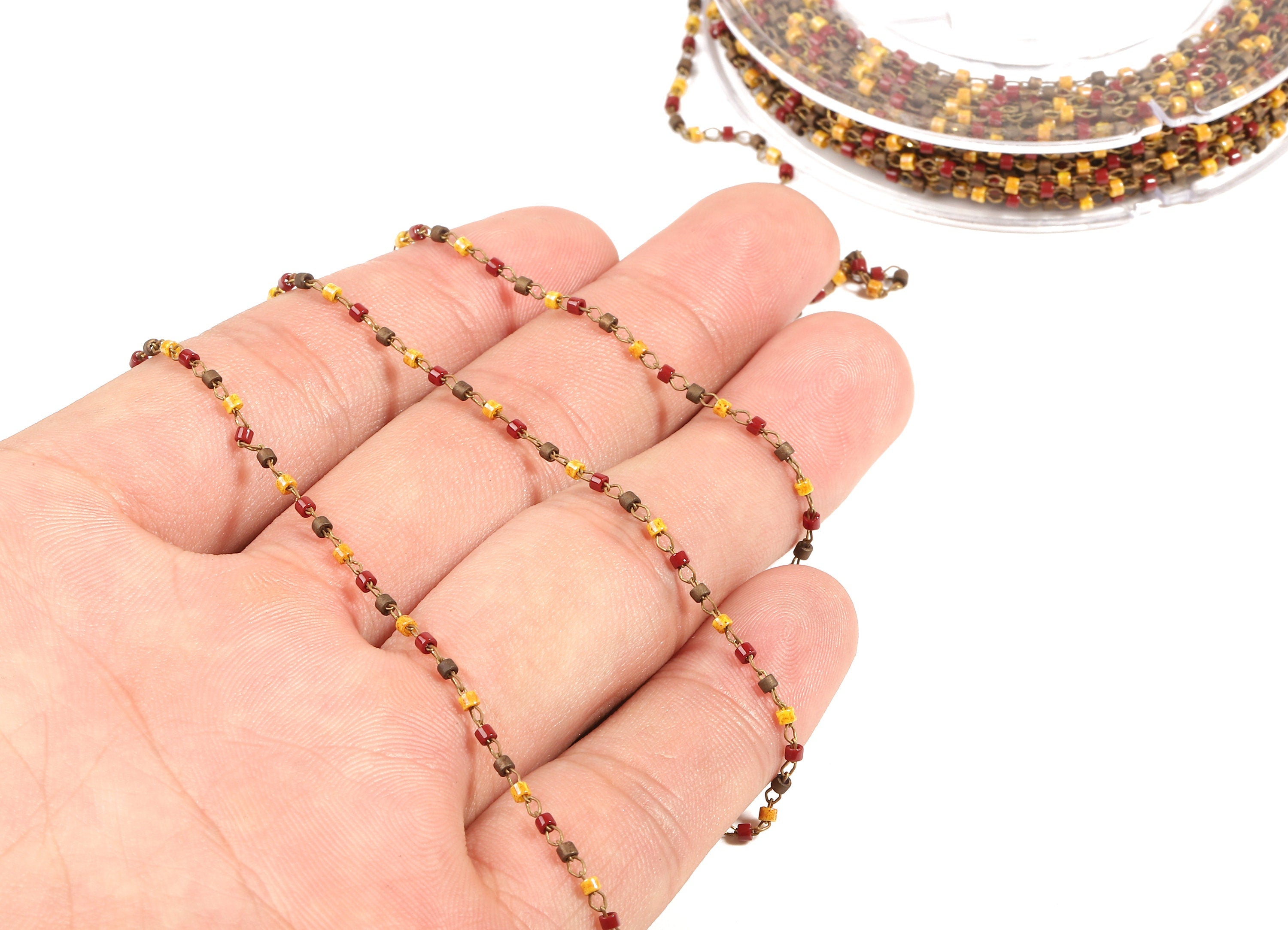 Toho Glass Beaded Chain - Seed Beads Chain - Toho Glass Bead - Stainless Steel - Jewelry Making Chain - 1.63mm x 1.44mm - TH1043 - DOMEDBAZAAR