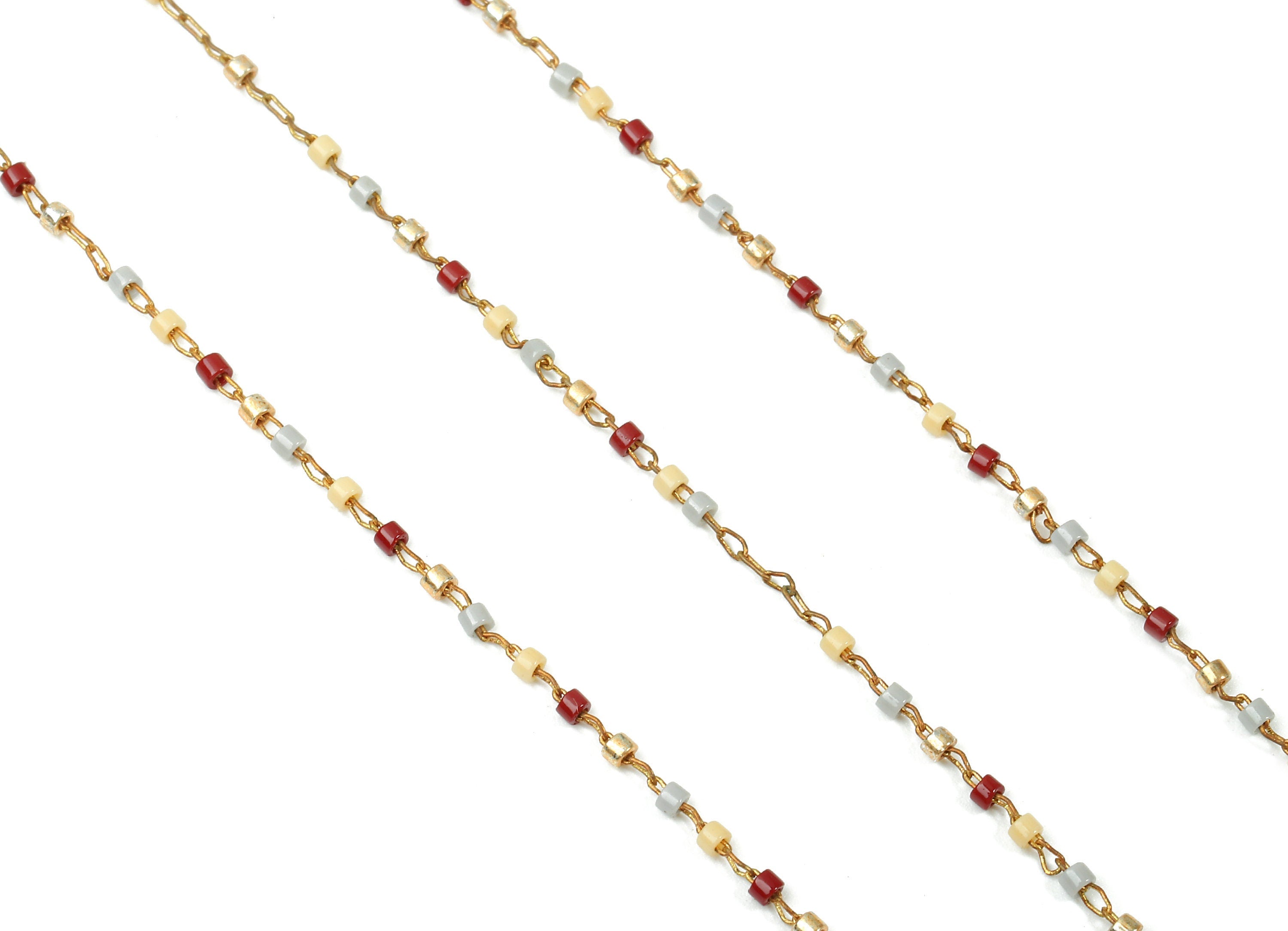 Toho Glass Beaded Chain - Seed Beads Chain - Toho Glass Bead - Stainless Steel - Jewelry Making Chain - 1.63mm x 1.44mm - TH1049 - DOMEDBAZAAR