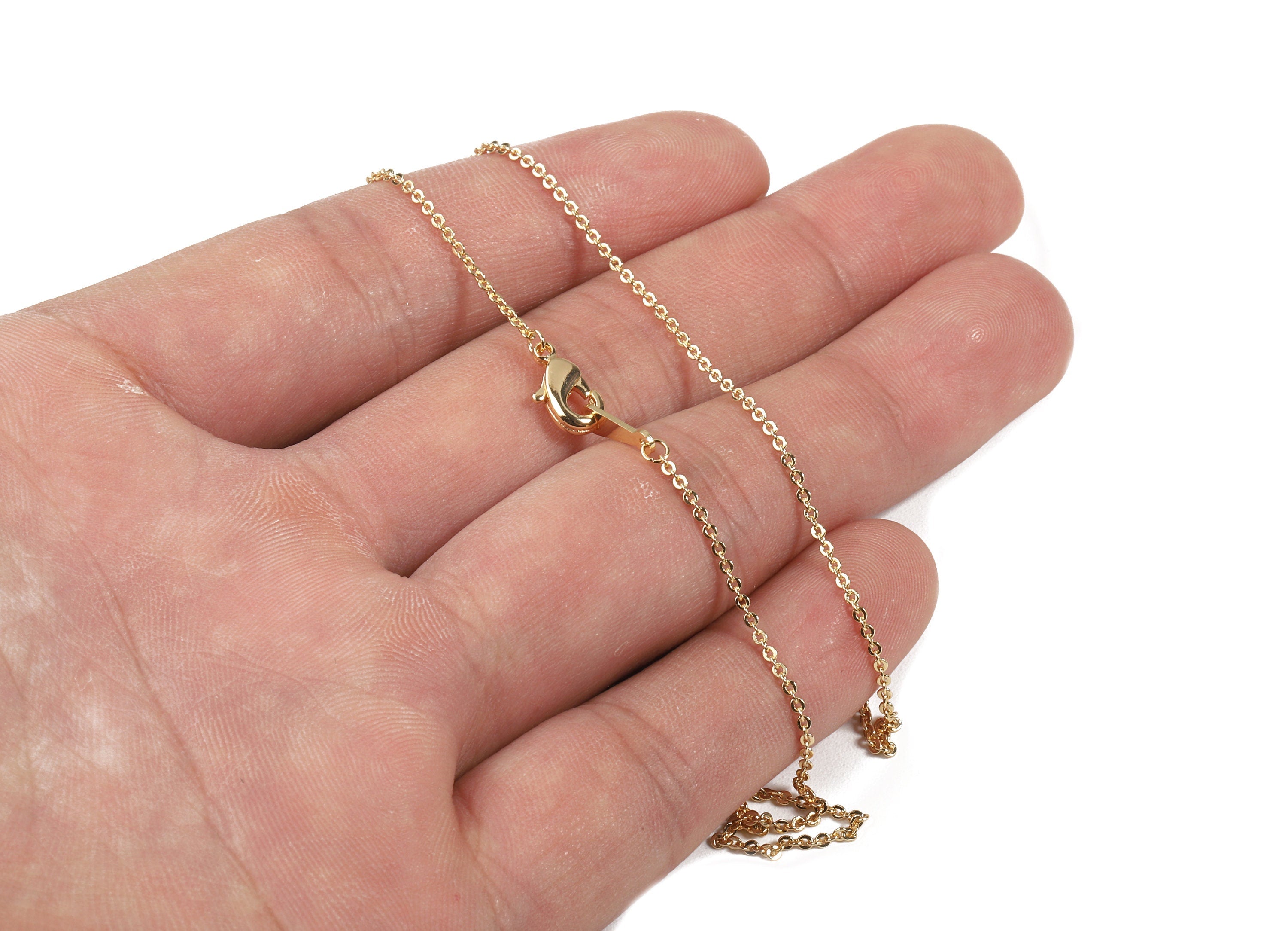 Finished Cable Chain - 18.3" Brass Necklace Chain - 18K Real Gold Plated Brass - Flat Soldered Link Chain - 0.07" x 0.05" x 0.01" - CC1134 - DOMEDBAZAAR