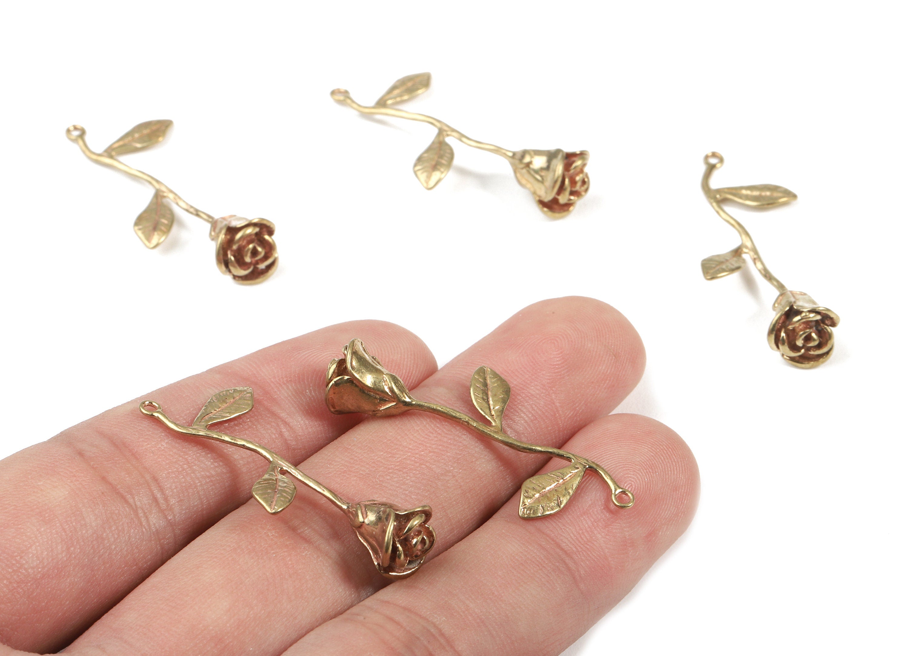 Brass Rose Earring Charms - Raw Brass Rose Pendant and Necklace - Earring Findings - Jewellery Supplies - 37.04x15.5x1.13mm - PP3006 - DOMEDBAZAAR