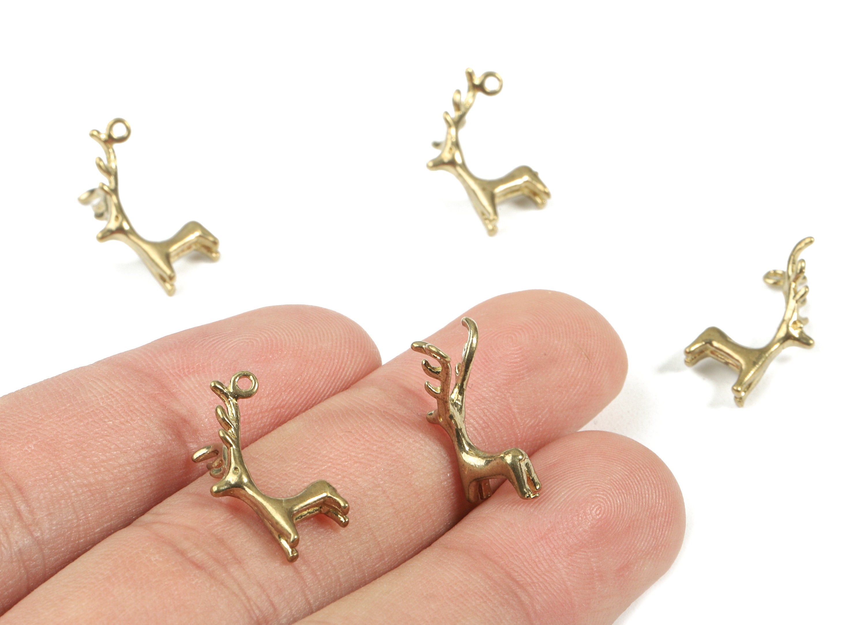 Brass Deer Earring Charms - Raw Brass Deer Pendant and Necklace - Earring Findings - Jewelry Supplies - 17.53x8.32x2.18mm - PP3010 - DOMEDBAZAAR