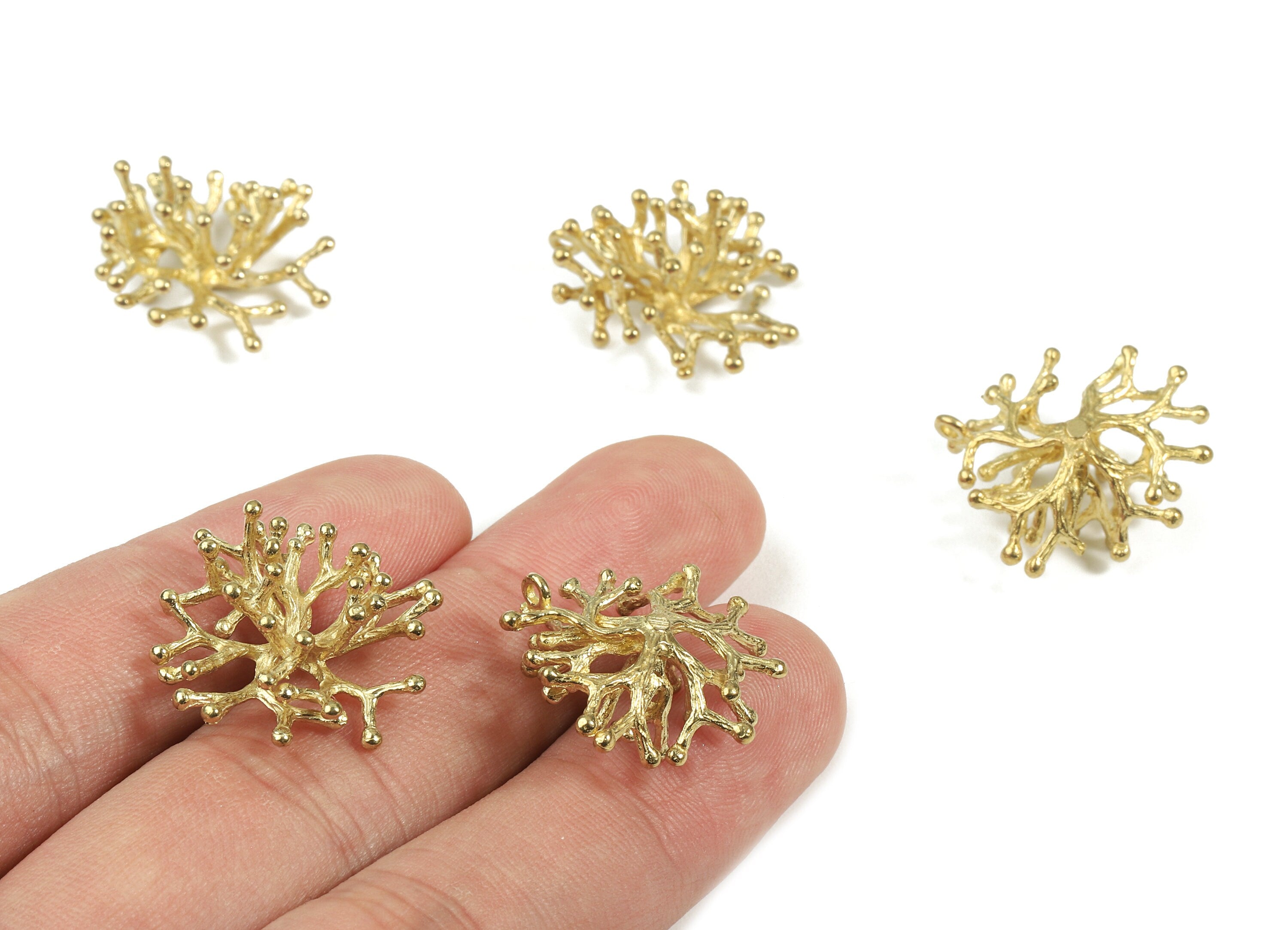 Brass Coral Branch Earring Charms - Raw Brass Coral Branch Pendant and Necklace - Earring Findings - 21.39x9.36x1.59mm - PP3011 - DOMEDBAZAAR