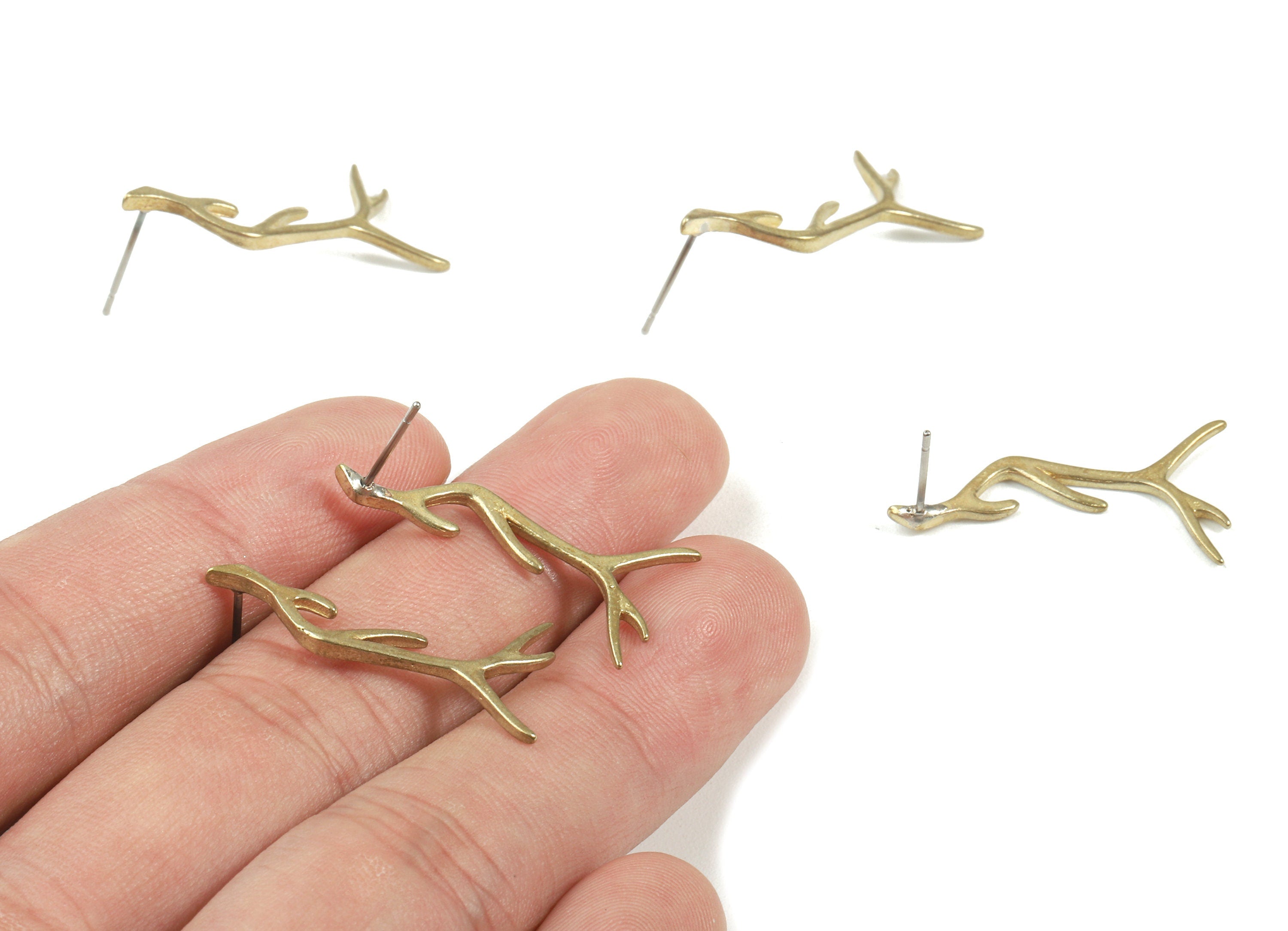 Brass Branch Earring Post - Raw Brass Branch Earring Stud - Earring Findings - Jewelry Supplies - 29.55x15.25x1.56mm - PP3008 - DOMEDBAZAAR