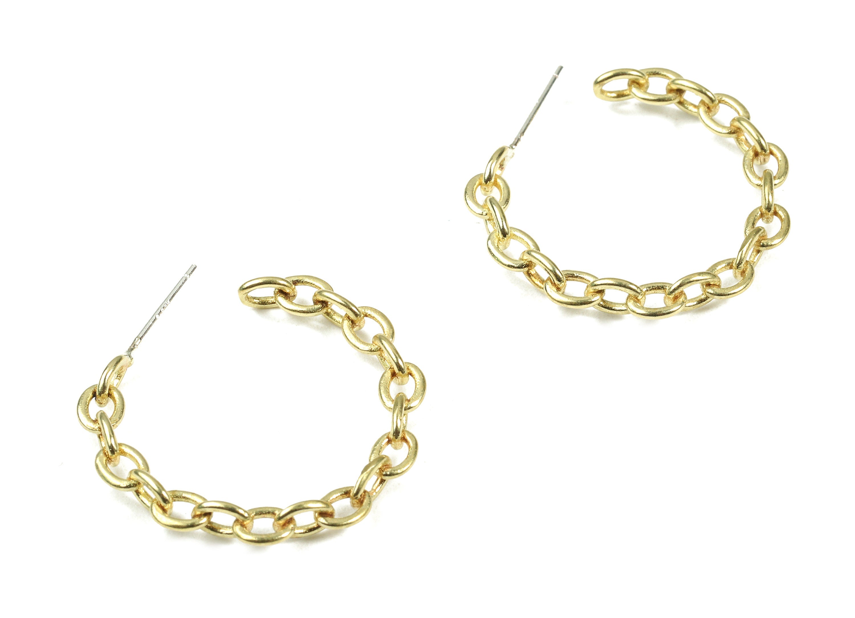 Brass Chain C Earring Post - Raw Brass Round Cable Chain C Earring Stud - Earring Findings - Jewelry Supplies - 27.71x3.94x0.99mm - PP3012 - DOMEDBAZAAR