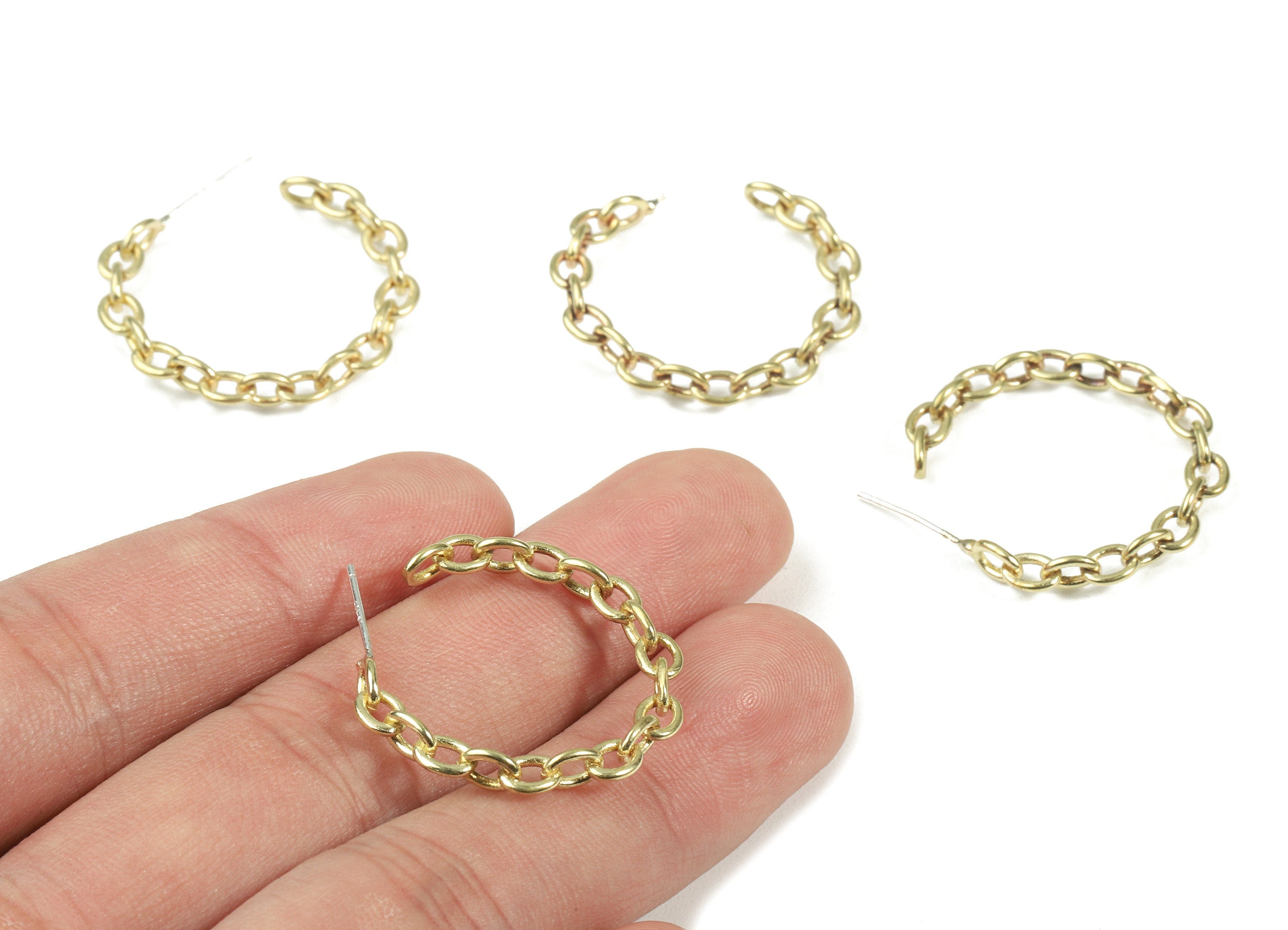 Brass Chain C Earring Post - Raw Brass Round Cable Chain C Earring Stud - Earring Findings - Jewelry Supplies - 27.71x3.94x0.99mm - PP3012 - DOMEDBAZAAR