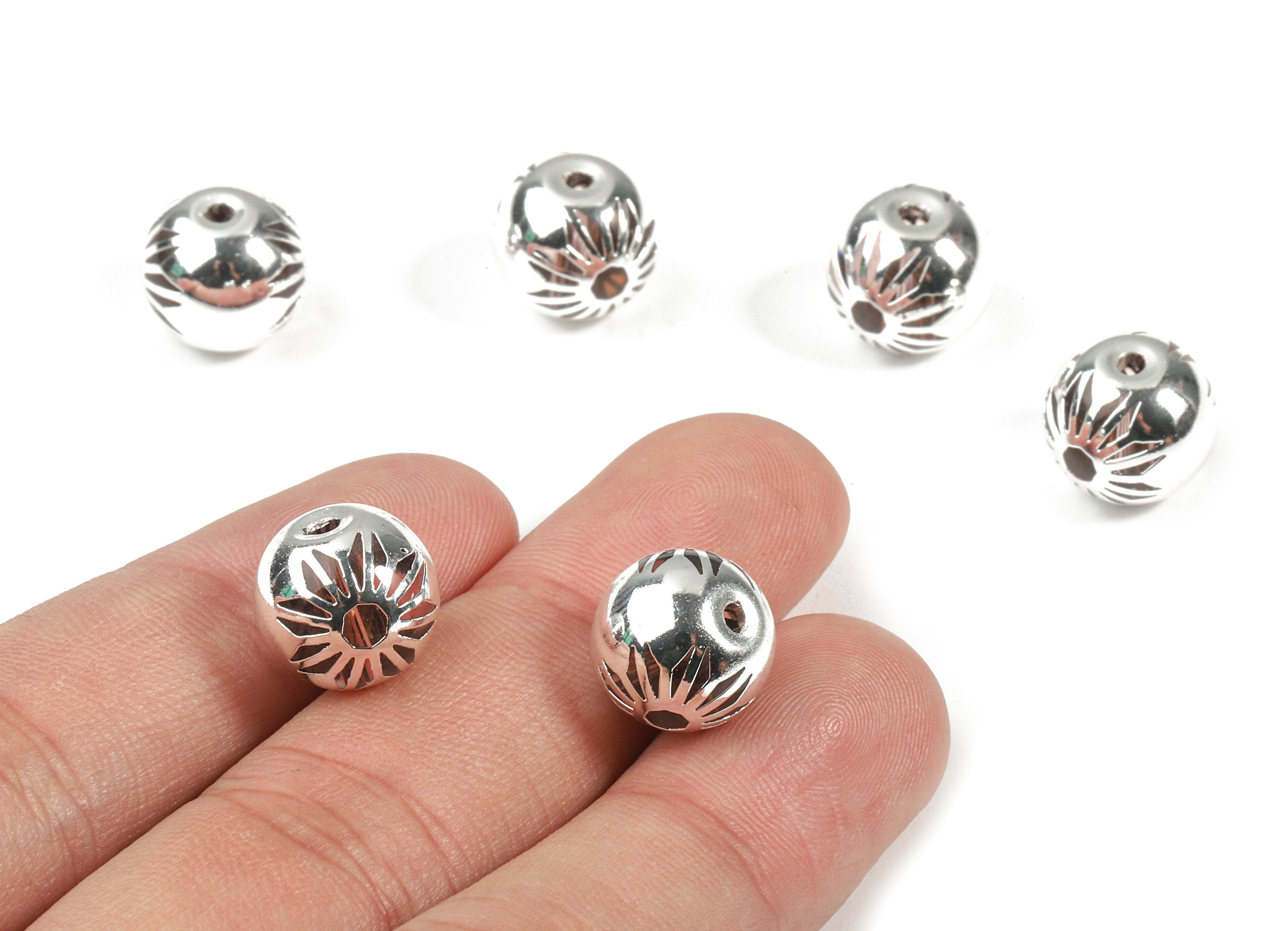 Glass Spacer Ball Beads - Copper And K9 Crystal Glass Beads - 925 Silver Plated Copper - Jewelry Supplies - 12.34x10.93mm - GS1007S - DOMEDBAZAAR