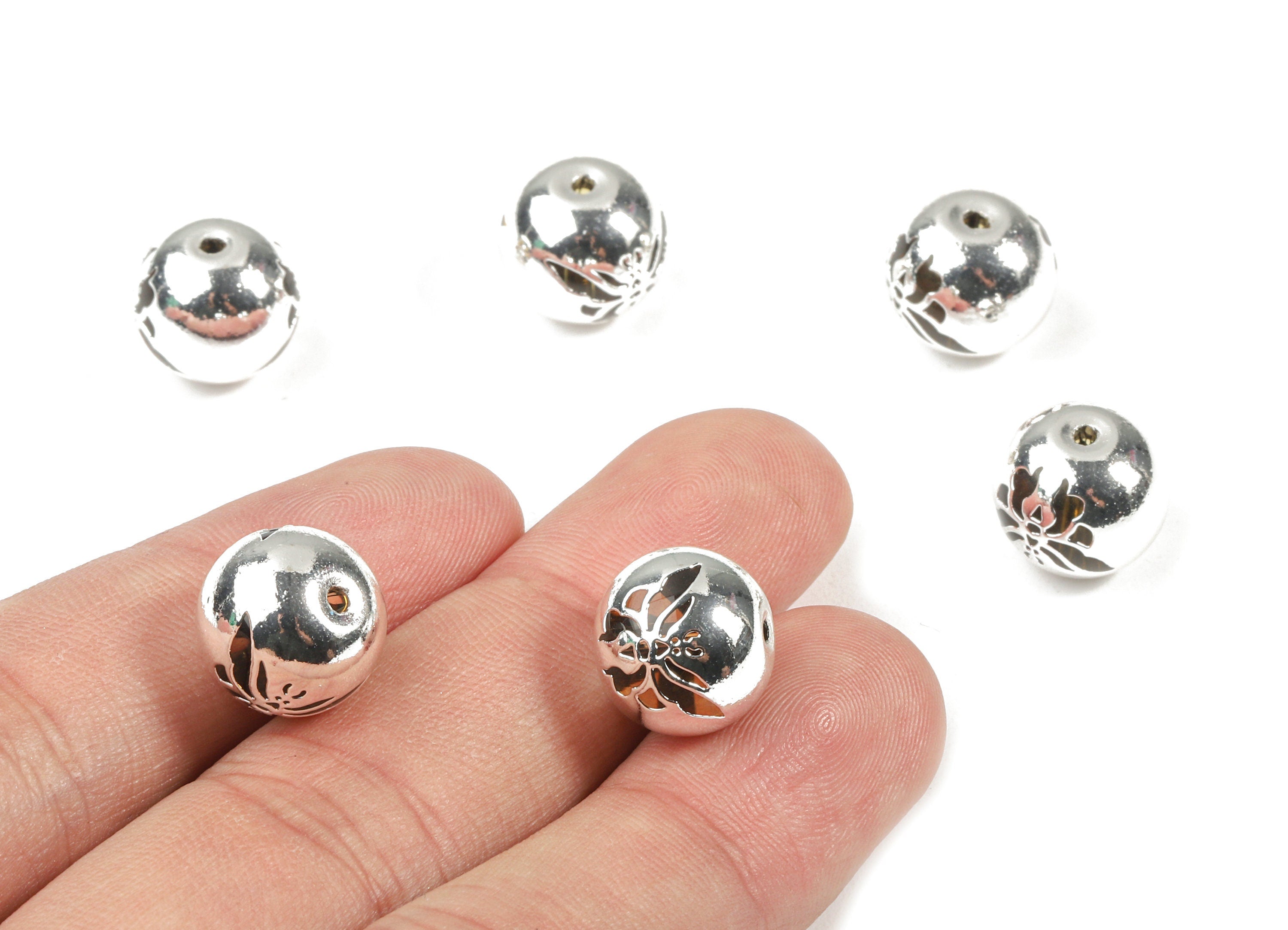 Glass Spacer Ball Beads - Copper And K9 Green Crystal Glass Butterfly Beads - 925 Silver Plated Copper - 12.34x10.93mm - GS1008S - DOMEDBAZAAR