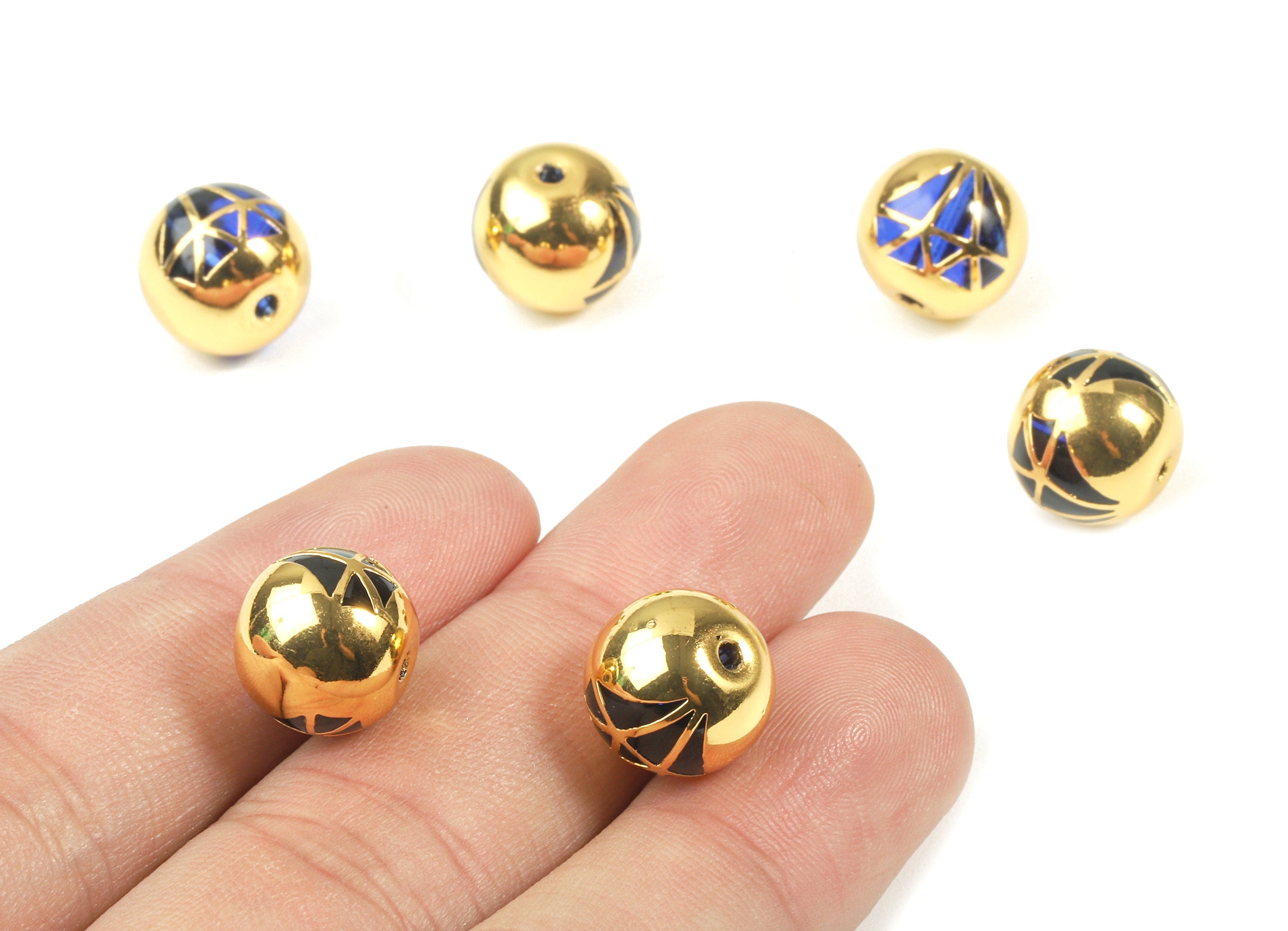 Glass Spacer Ball Beads - Copper And K9 Dark Blue Crystal Glass Diamond Beads - 18K Real Gold Plated Copper - 12.23x11.15mm - GS1018G - DOMEDBAZAAR