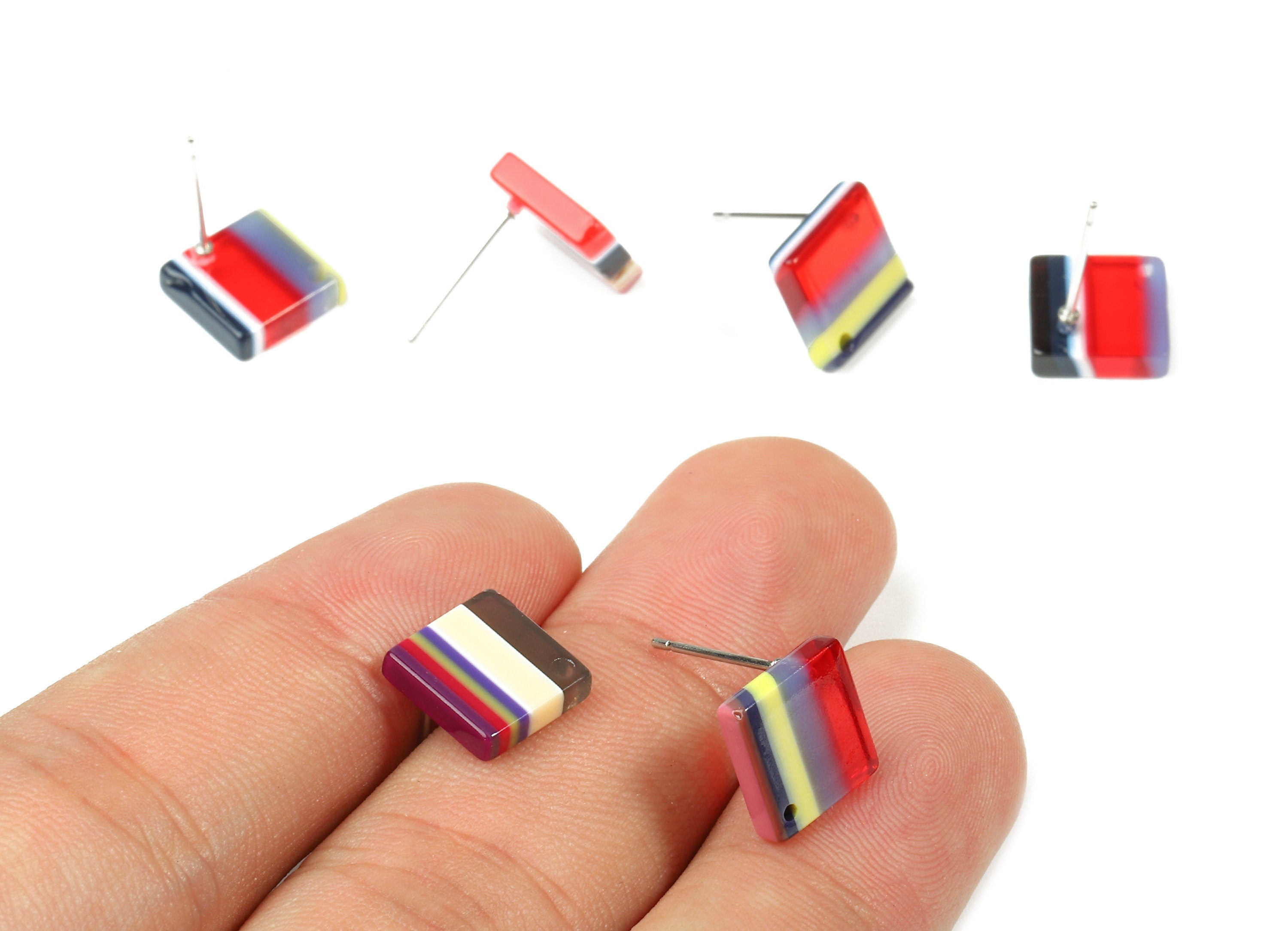 Acetate Square Earring Post - Acetate Square Earring Stud - Acetate Earring Post Findings - Color Code: A147 - 9.9x9.9x2.72mm - AC1205D - DOMEDBAZAAR
