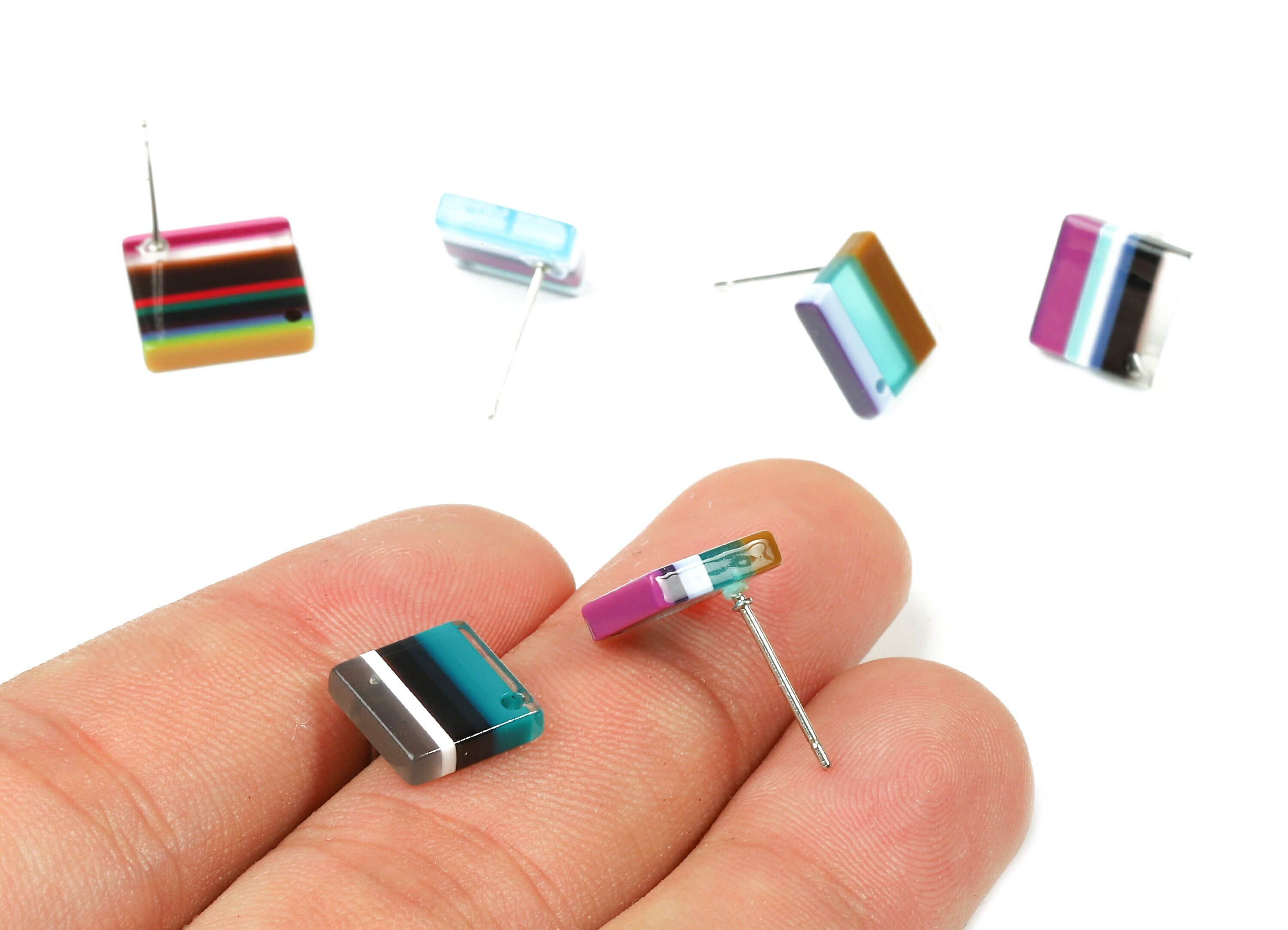 Acetate Square Earring Post - Acetate Square Earring Stud - Acetate Earring Post Findings - Color Code: A150 - 9.9x9.9x2.72mm - AC1205E - DOMEDBAZAAR
