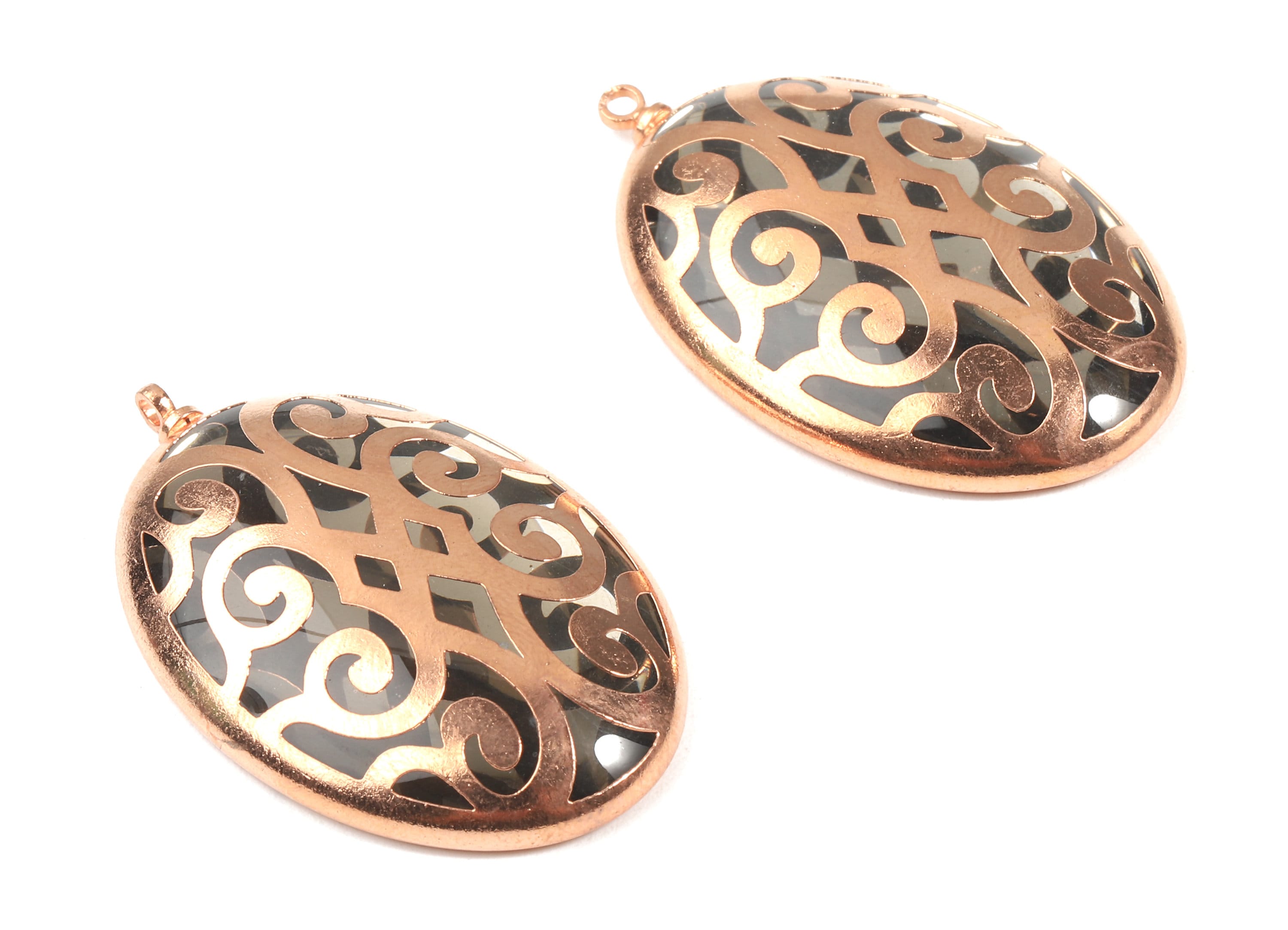 Glass Oval Charms - Copper Finished Glass Pendant - Copper And Glass Charms - Jewelry Supplies - 38.59x24.72x6.72mm - GS1024 - DOMEDBAZAAR