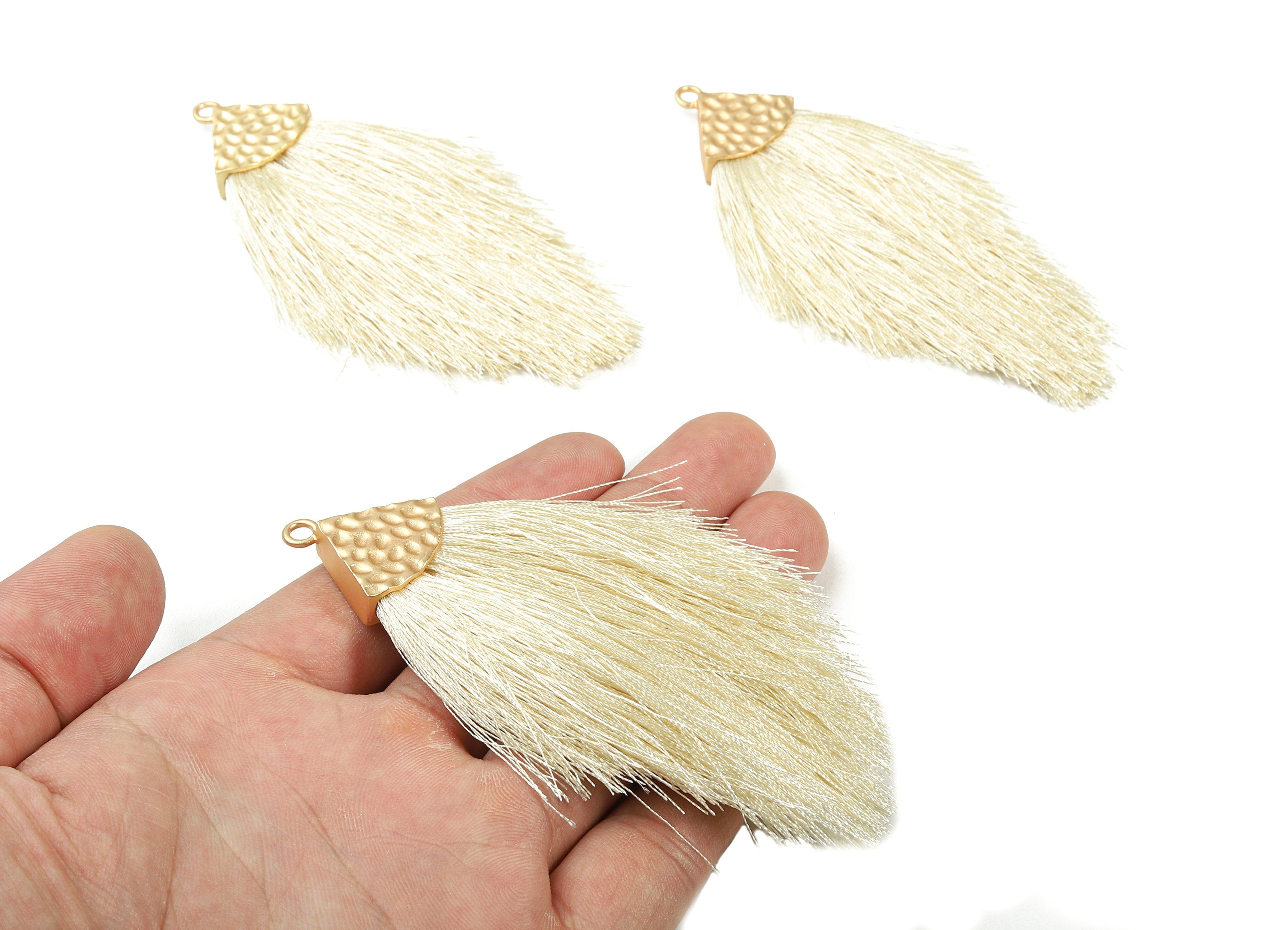 Tassel Earring Charms - Tassel pendant - Puffy Tassel with Alloy Cap - Tassel Findings - Boho Charms - 96.86x57.69mm - TS1093 - DOMEDBAZAAR