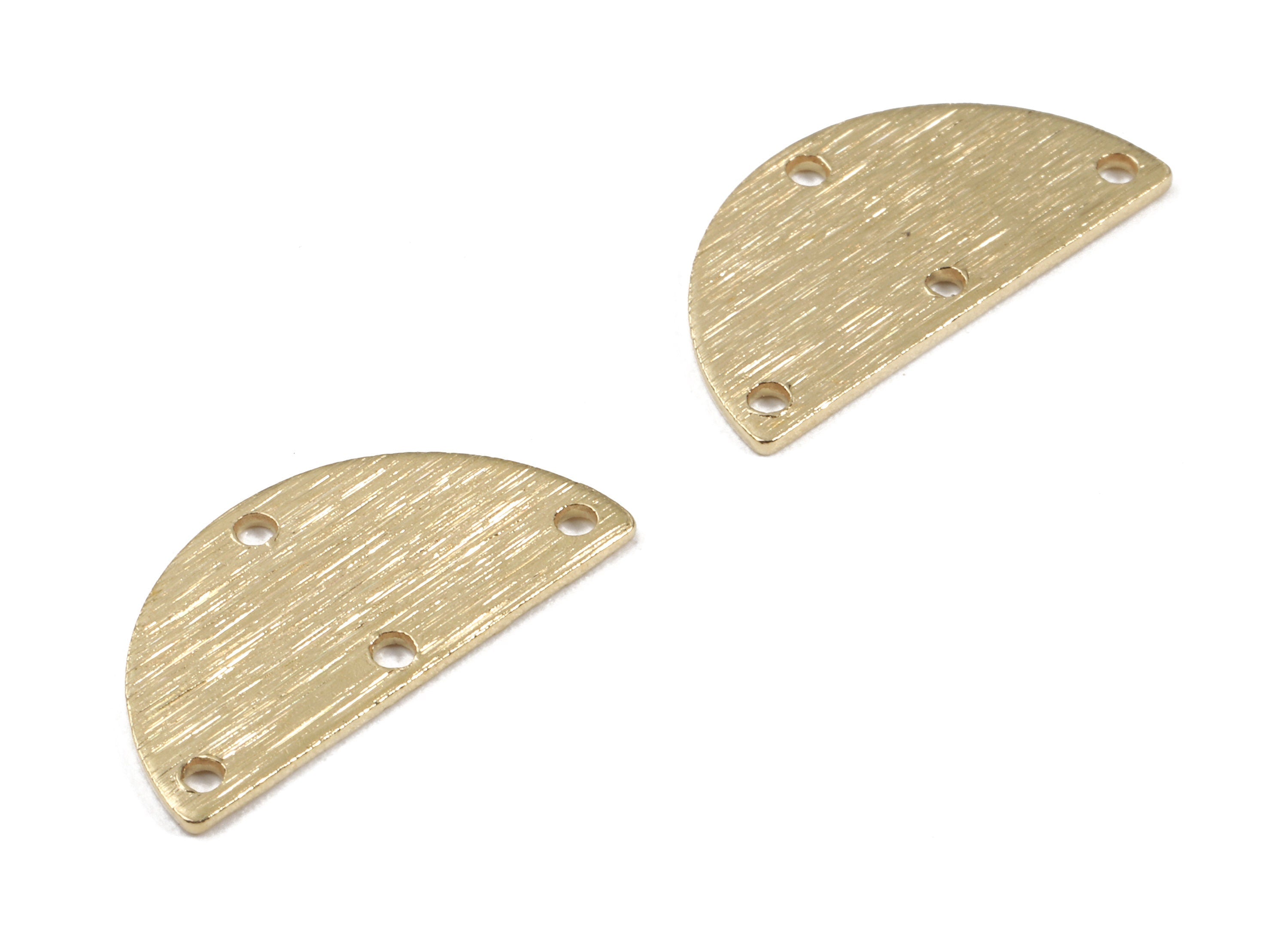 Brass Half Moon Connector - Raw Brass Semicircle Earring Connectors - Textured Brass 4 Hole - Jewelry Supplies - 21x10.5x0.84mm - PP3015 - DOMEDBAZAAR
