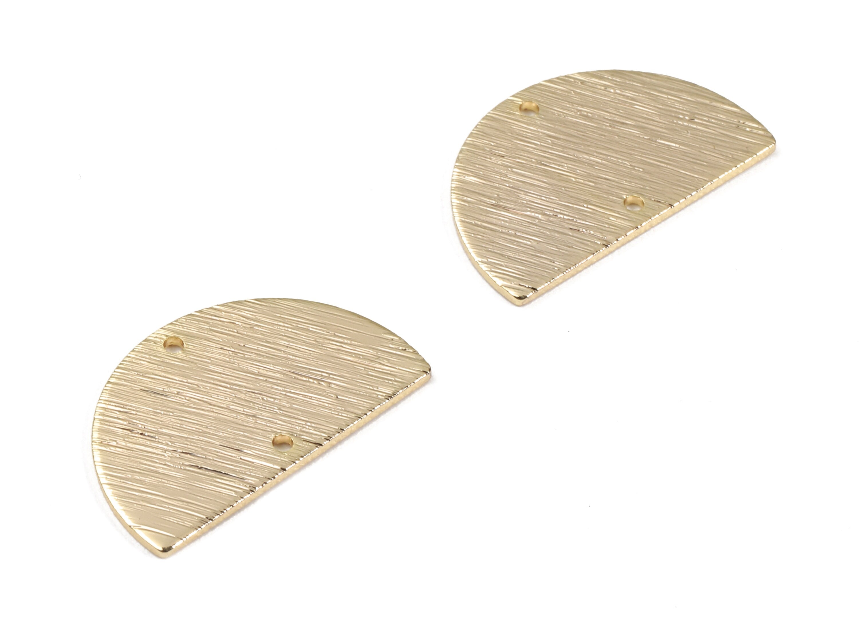 Brass Half Moon Connectors - Brass Textured Semicircle Connectors - 2 Hole - 18K Real Gold Plated Brass - 21.4x13x0.85mm - RGP2305 - DOMEDBAZAAR