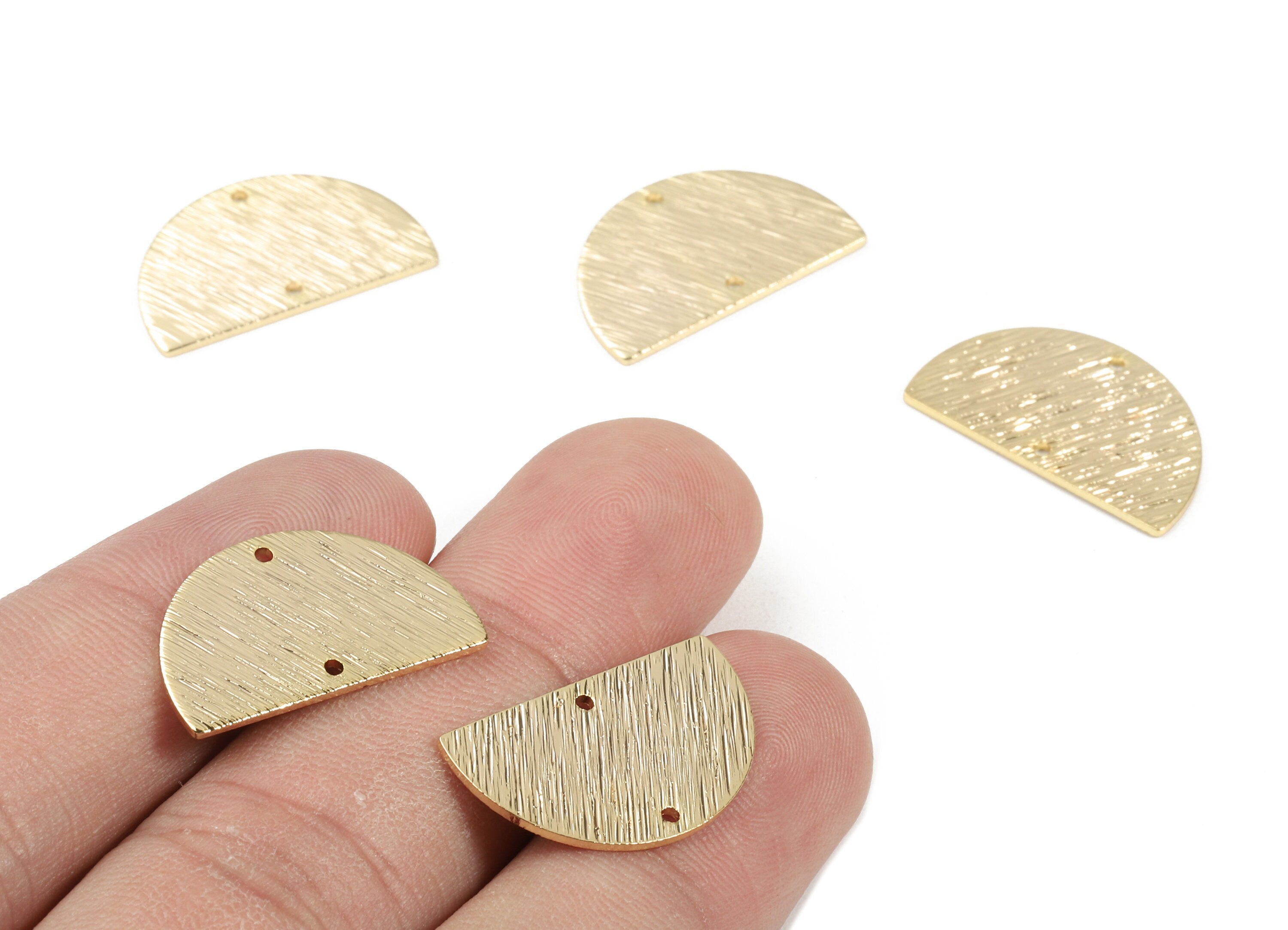 Brass Half Moon Connectors - Brass Textured Semicircle Connectors - 2 Hole - 18K Real Gold Plated Brass - 21.4x13x0.85mm - RGP2305 - DOMEDBAZAAR