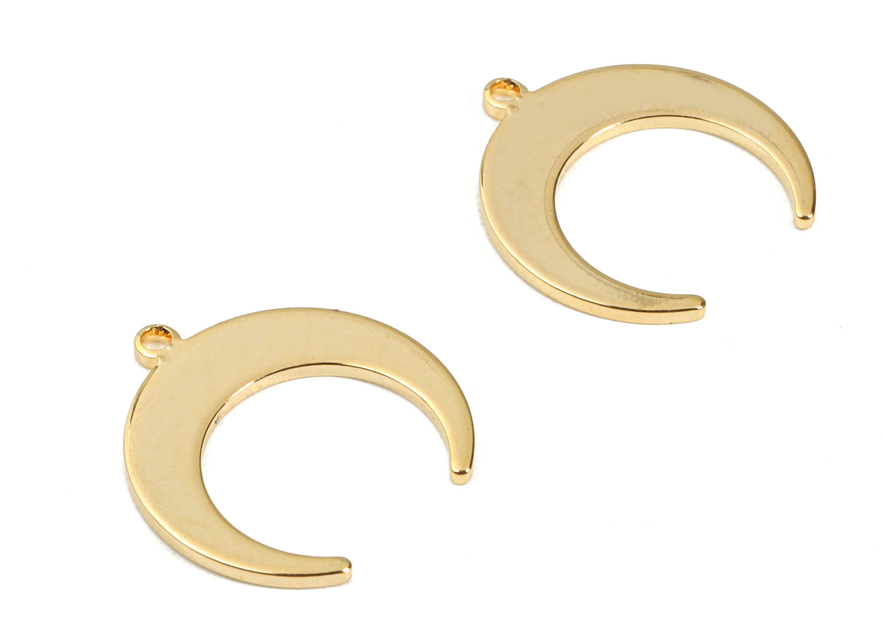 Brass Crescent Moon Earring Charms - Brass Crescent Moon Earring Pendant - 18K Real Gold Plating Brass - 18x6.9x1.03mm - RGP2322 - DOMEDBAZAAR