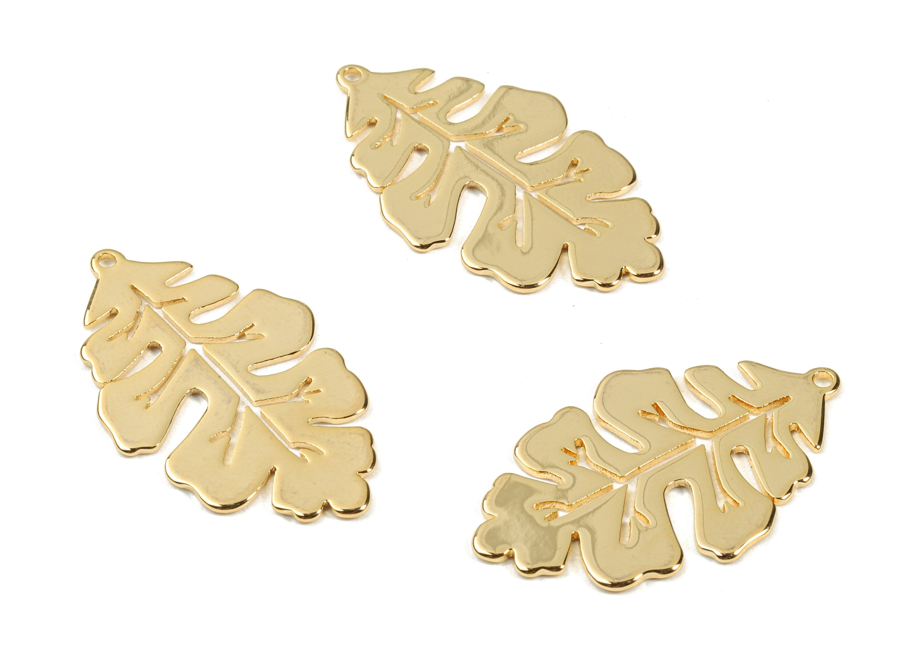 Brass Leaf Earring Charms - Brass Gold Leaf Necklace Charms and Pendant - 18K Real Gold Plating Brass - 31.92x18.74x0.86mm - RGP2330 - DOMEDBAZAAR