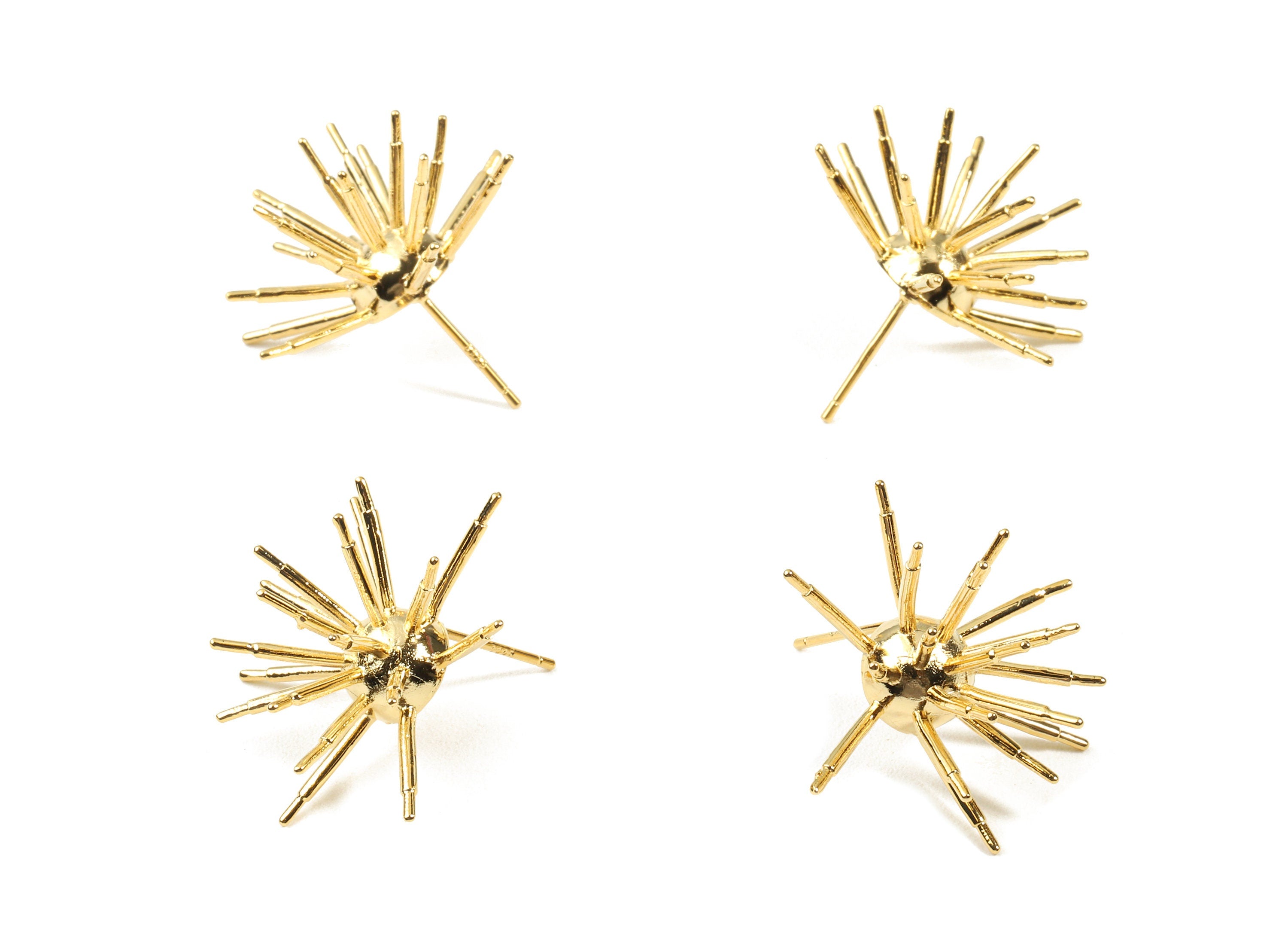 Brass Spiky Earring Post - Brass Spike Gold Earrings Stud - 18k Real Gold Plated Brass - Jewelry Supplies - 27.58x14.98x1.32mm - RGP2314 - DOMEDBAZAAR