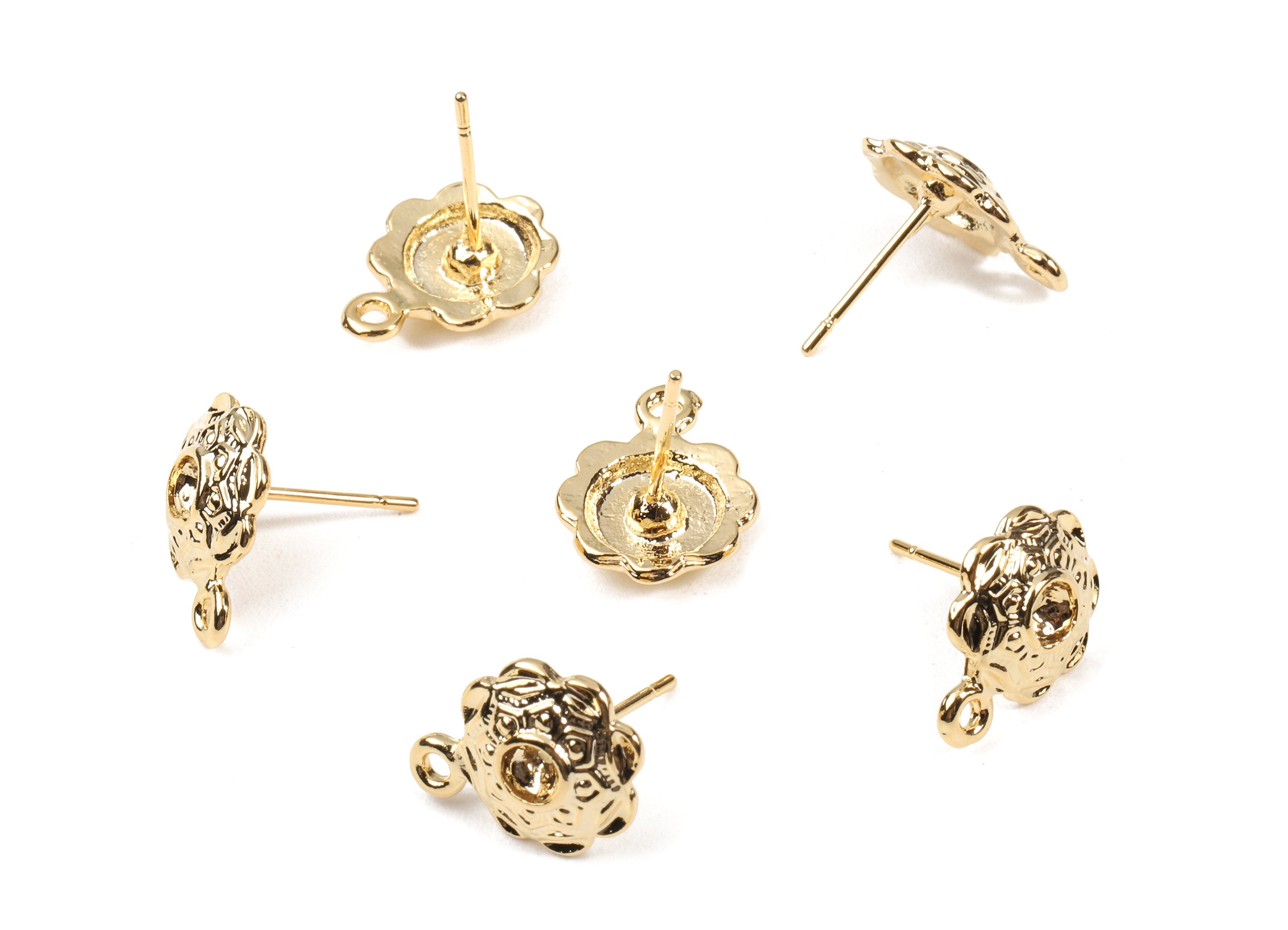 Alloy Flower Earring post - Alloy Earring Stud With Loop - 18K Real Gold Plated Stud - Jewelry Supplies - 13.48x10.64x1.38mm - RGP2307 - DOMEDBAZAAR