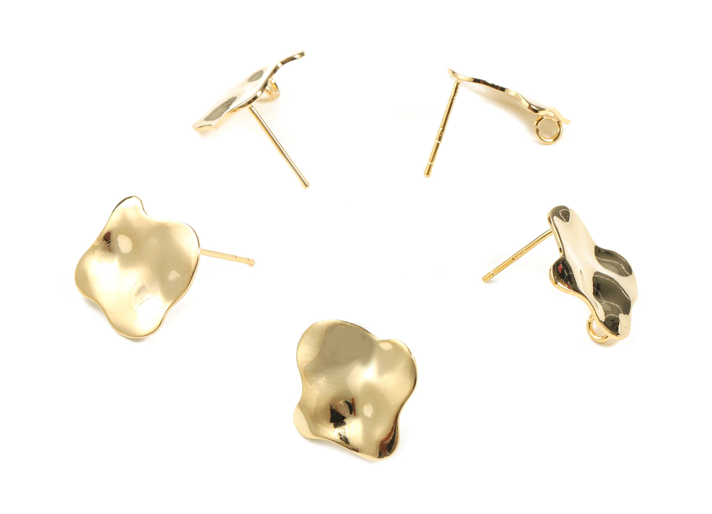 Brass Earing Stud With Loop - Brass Earring Post - 18K Real Gold Plated Brass - Jewelry Supplies - 16.41x14.29x0.63mm - RGP2317 - DOMEDBAZAAR