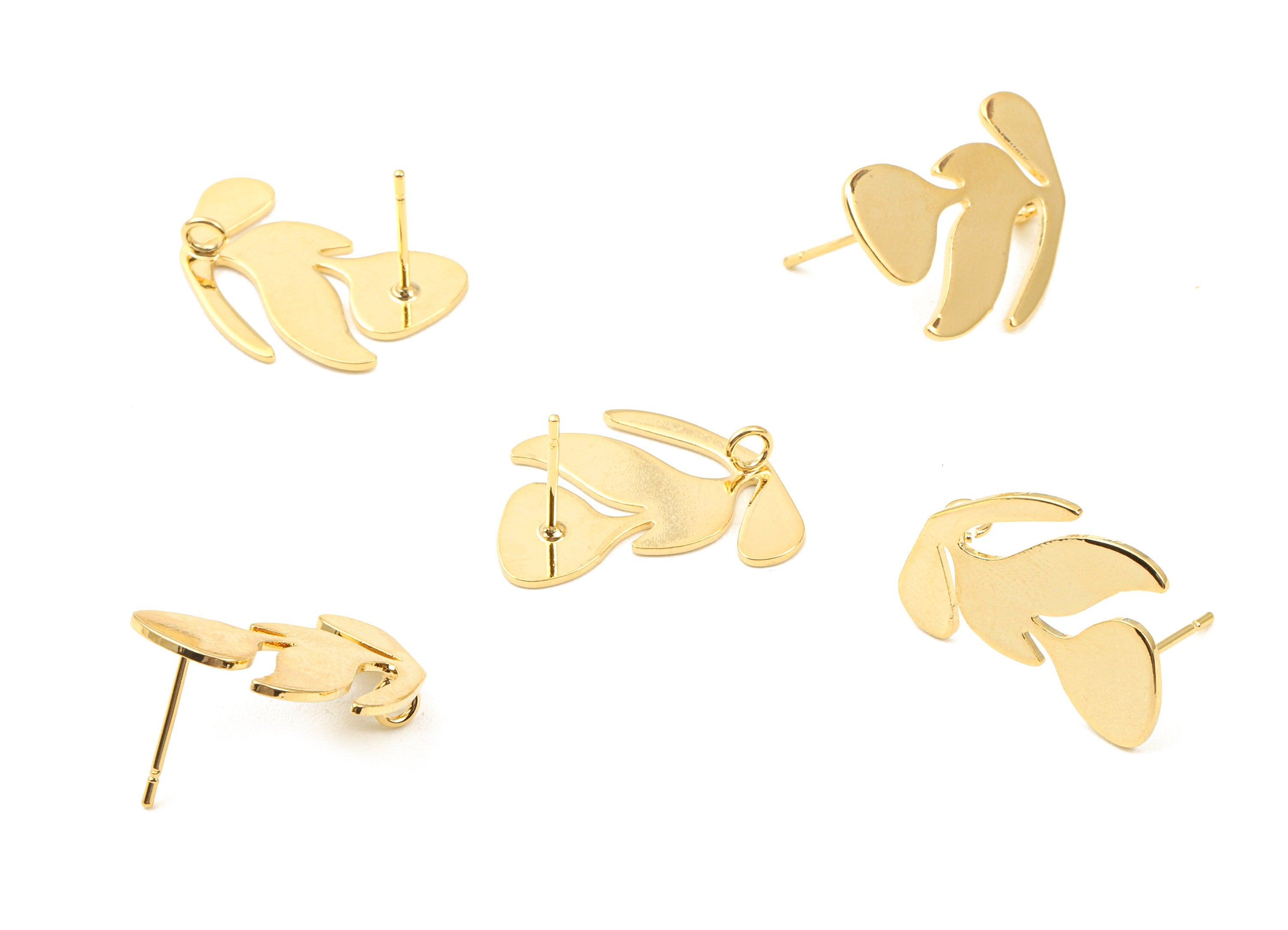 Brass Leaf Earing Stud With Loop - Brass Leaf Earring Post - 18K Real Gold Plated Brass - Jewelry Supplies - 21.59x15.39x0.93mm - RGP2344 - DOMEDBAZAAR