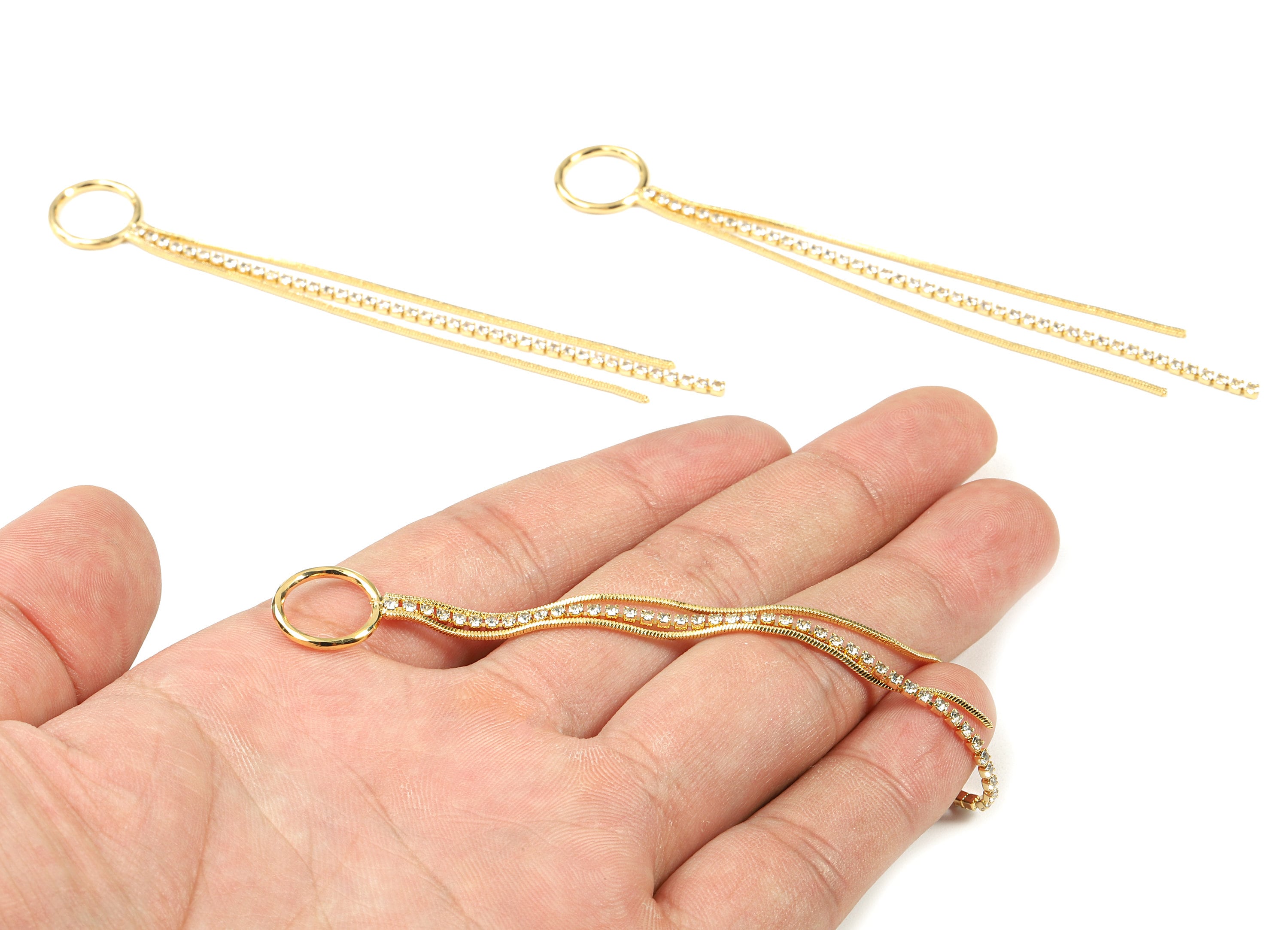 Brass Long Snake Chains Earring - Tassel Chain Earrings With Zircon - 18k Real Gold Plated Brass - 102x12.75x1.47mm - RGP2313 - DOMEDBAZAAR