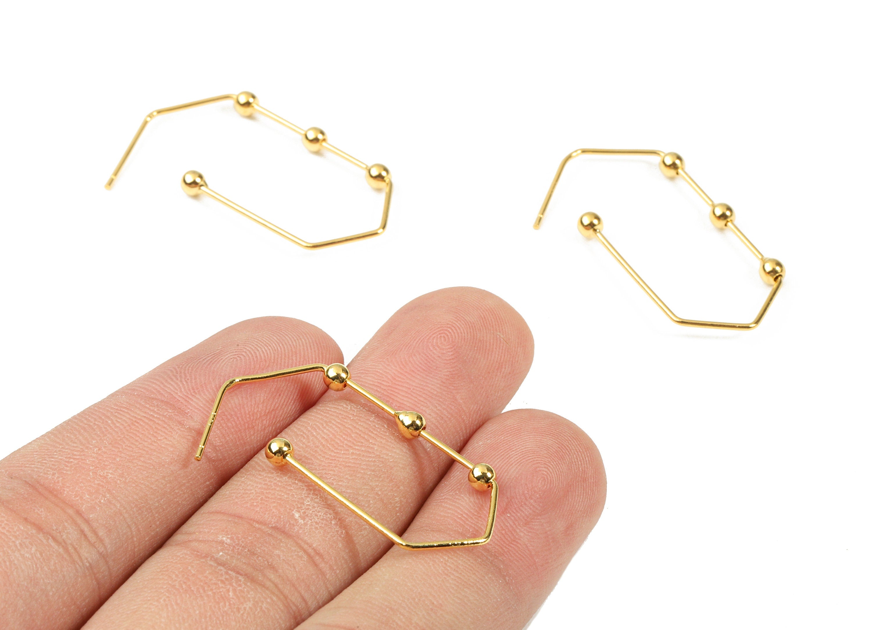 Brass Wire Hexagon Earing Stud - Brass Wire Hexagon Earring Post - 18K Real Gold Plated Brass - Jewelry Supplies - 33.45x21x3.02mm - RGP2320 - DOMEDBAZAAR