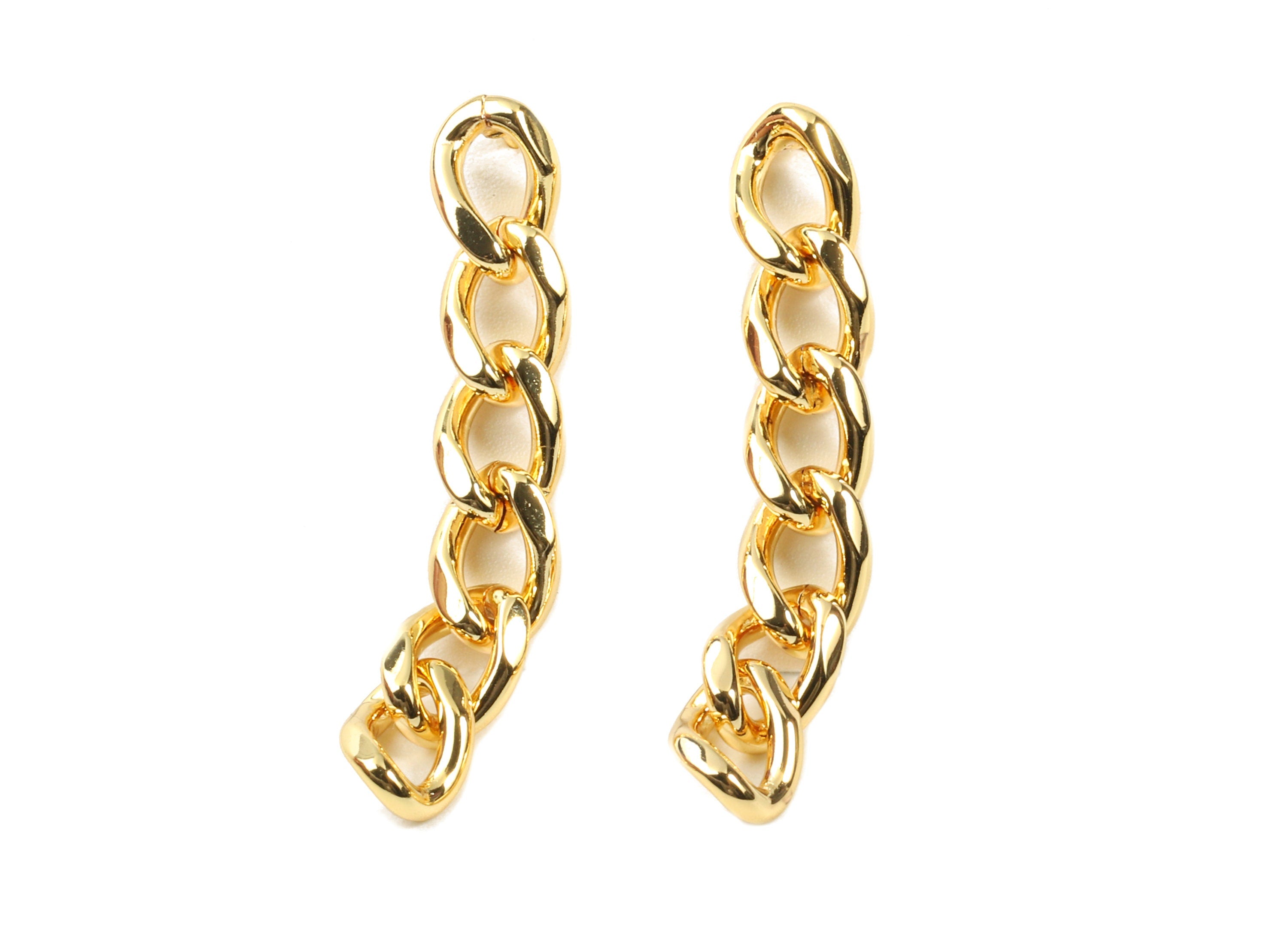 Brass Curb Chain Tassel Earring Stud - Tassel Chain Earring Post - 18K Real Gold Plated Brass - Jewelry Supplies - 35.95x5.7x3.1mm - RGP2337 - DOMEDBAZAAR