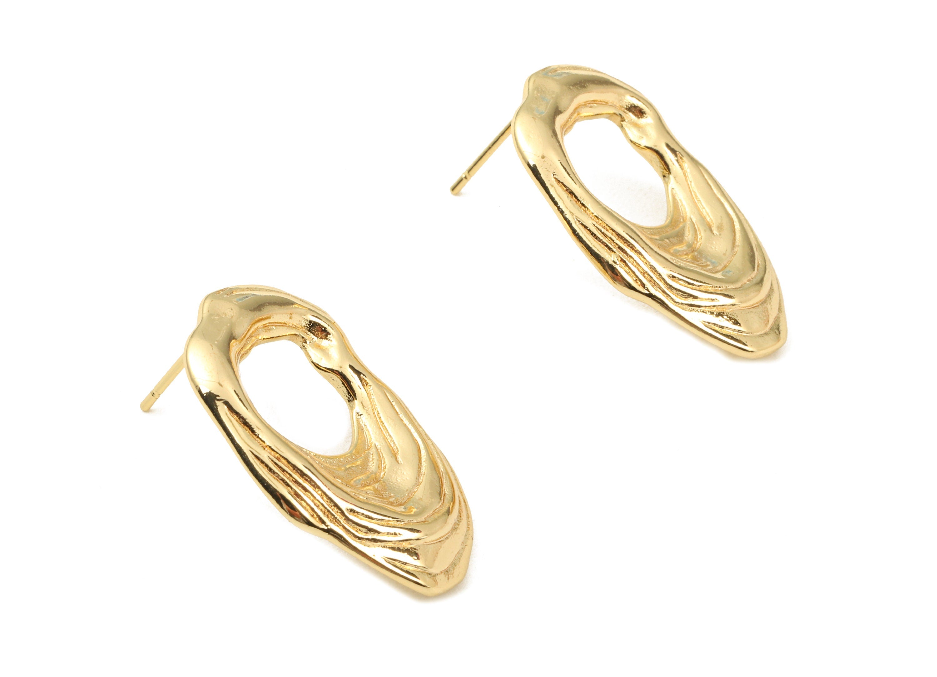 Brass Oval Earing Stud White Loop - Brass Oval Earring Post - 18K Real Gold Plated Brass - Jewelry Supplies - 26.79x17.79x2.63mm - RGP2336 - DOMEDBAZAAR