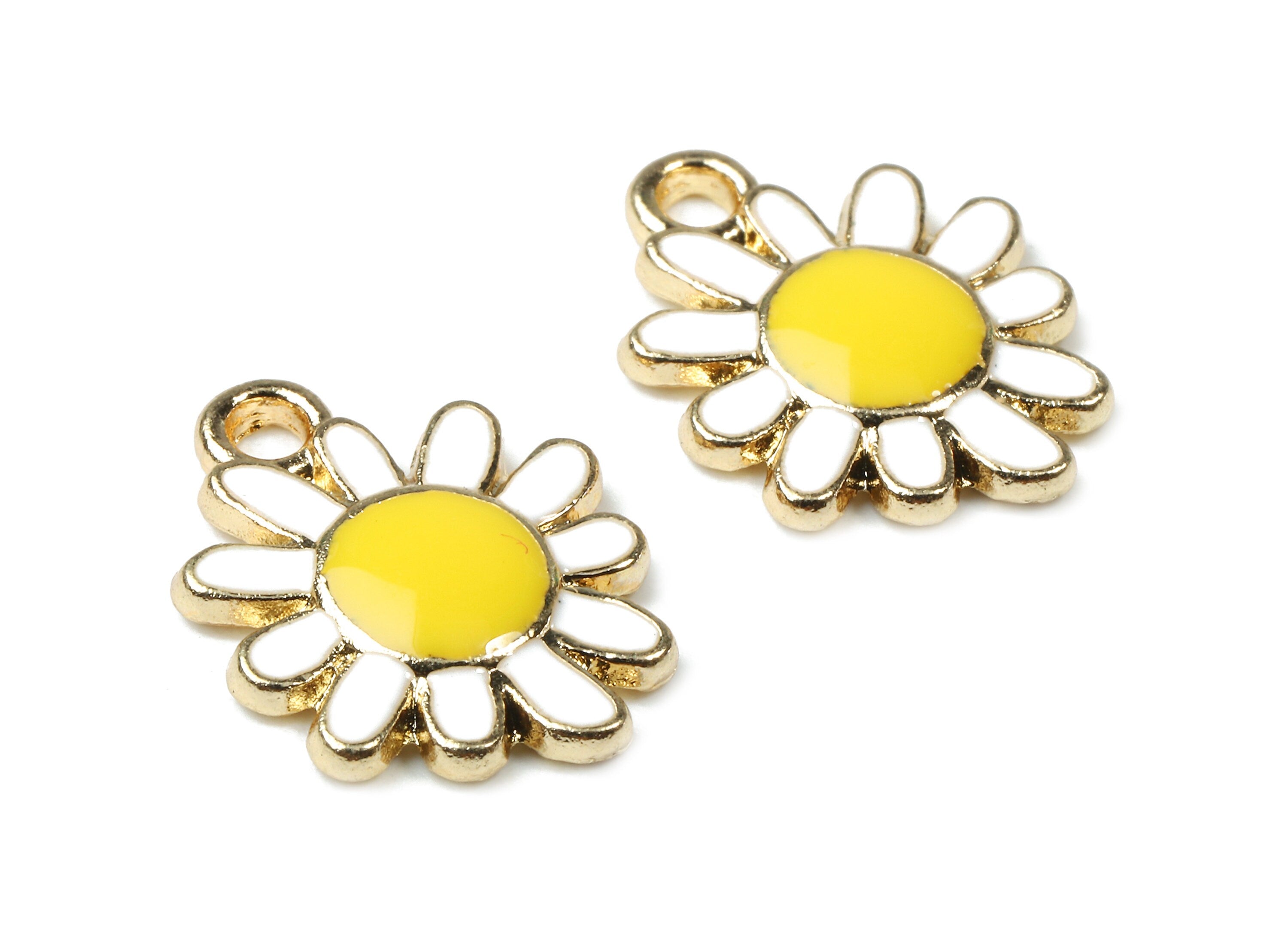 Alloy Daisy Charms - Zinc Alloy Daisy Earrings - Daisy Enamel Pendant - Gold Tone Plated - Necklace Pendant - 17.09x13.3x2.01mm - ZZ1465 - DOMEDBAZAAR