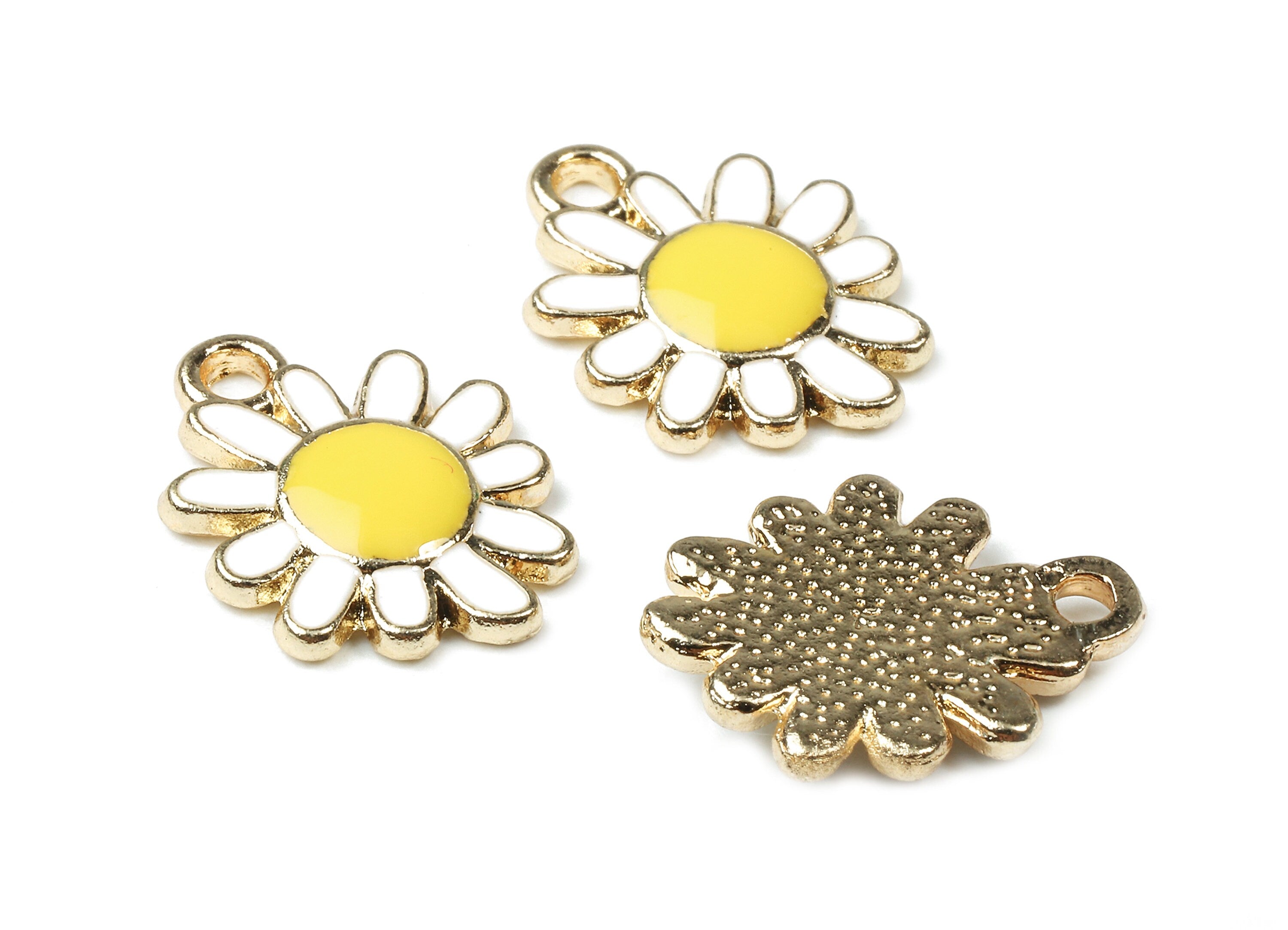 Alloy Daisy Charms - Zinc Alloy Daisy Earrings - Daisy Enamel Pendant - Gold Tone Plated - Necklace Pendant - 17.09x13.3x2.01mm - ZZ1465 - DOMEDBAZAAR