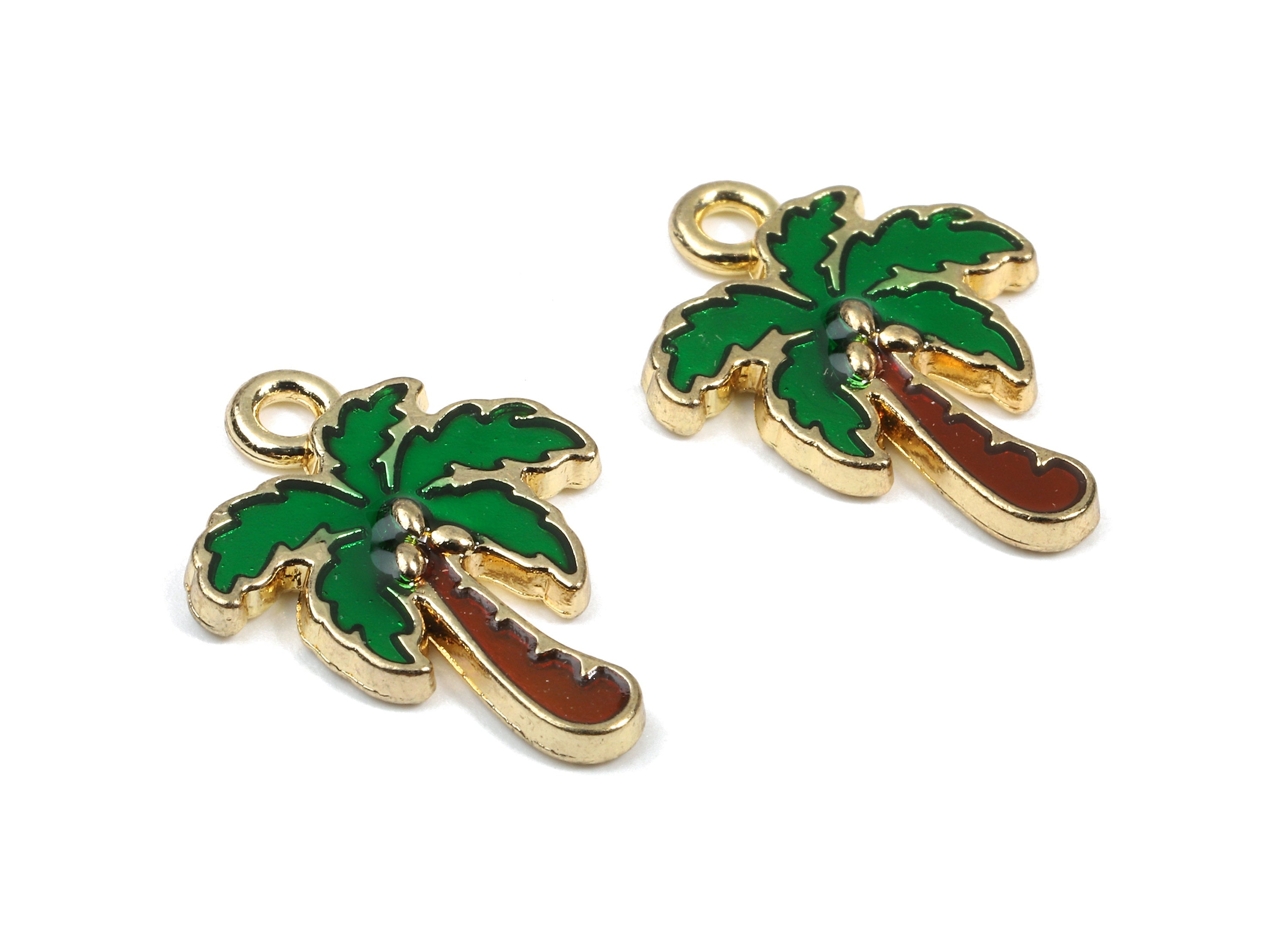 Alloy Coconut Tree Charms - Zinc Alloy Coconut Tree Earrings - Enamel Pendant - Gold Tone Plated - 20.13x15.33x1.74mm - ZZ1433 - DOMEDBAZAAR