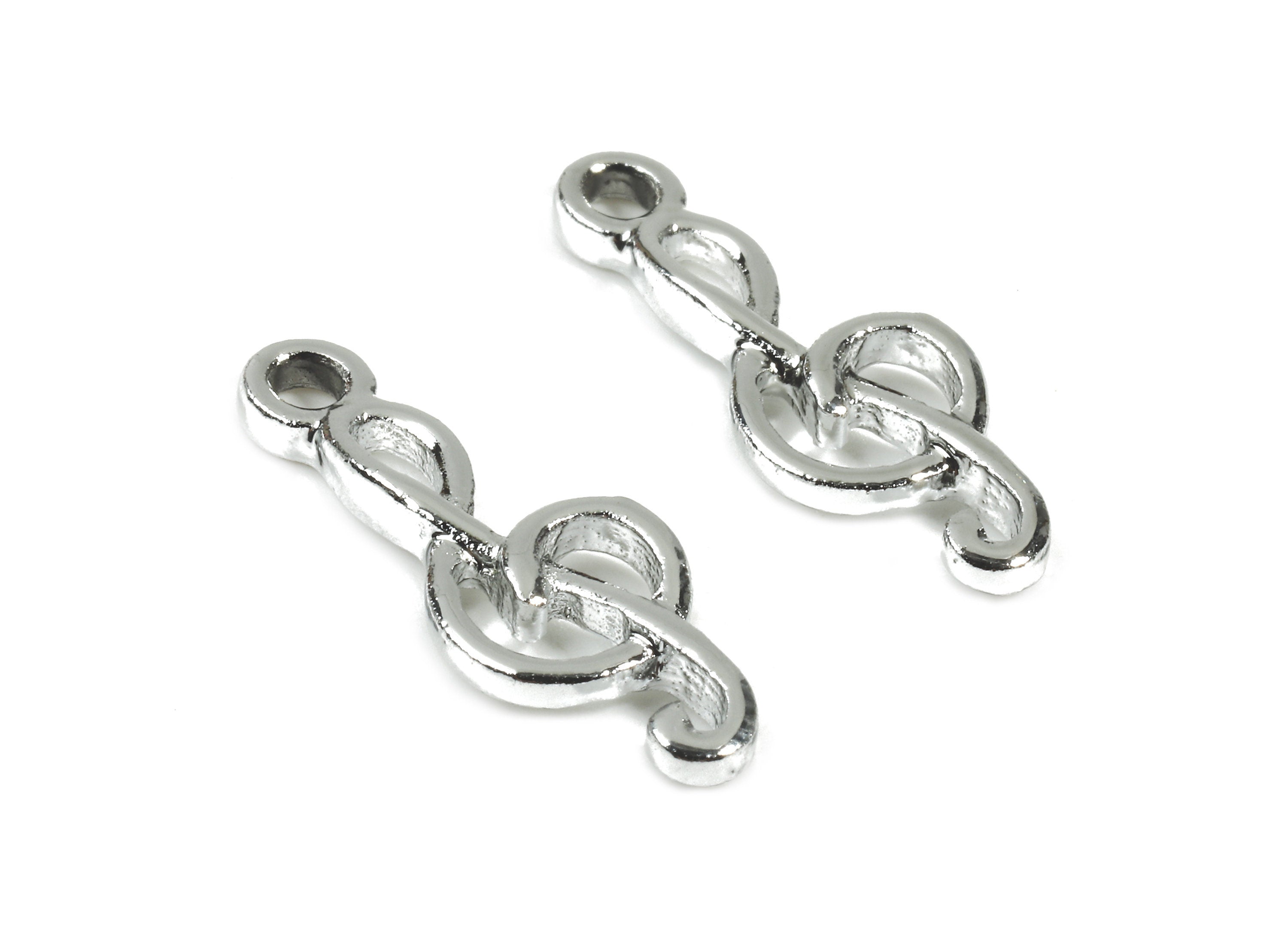 Alloy Treble Clef Charms - Zinc Alloy Treble Clef Earrings and Pendant - Silver Tone Plated - Earring Findings - 19.95x7.35x2.19mm - ZZ1491 - DOMEDBAZAAR