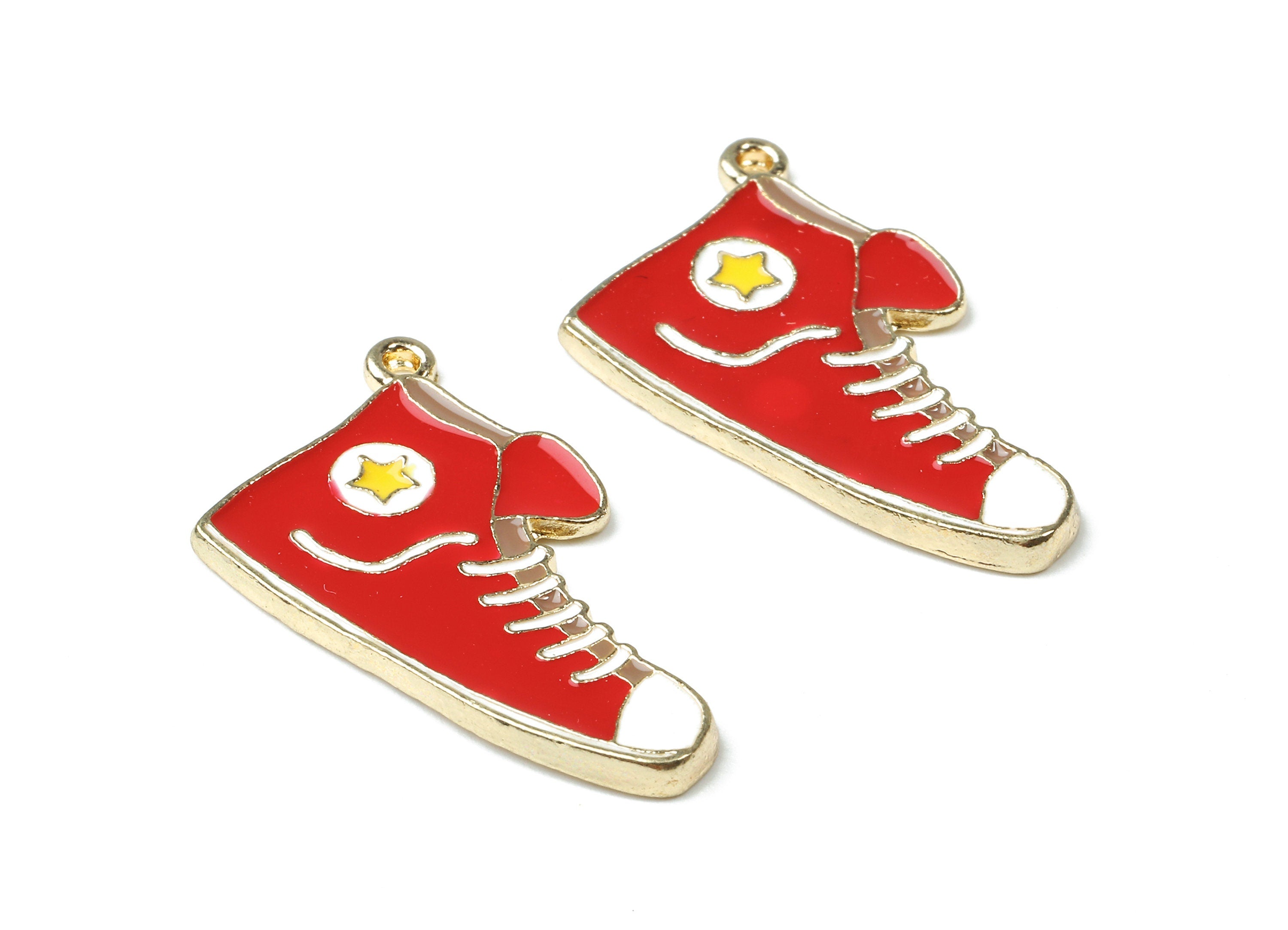 Alloy Shoe Charms - Zinc Alloy Red Shoe Earrings - Red Shoe Pendant - Enamel Pendant - Gold Tone Plated - 29.3x16.93x1.69mm - ZZ1452 - DOMEDBAZAAR