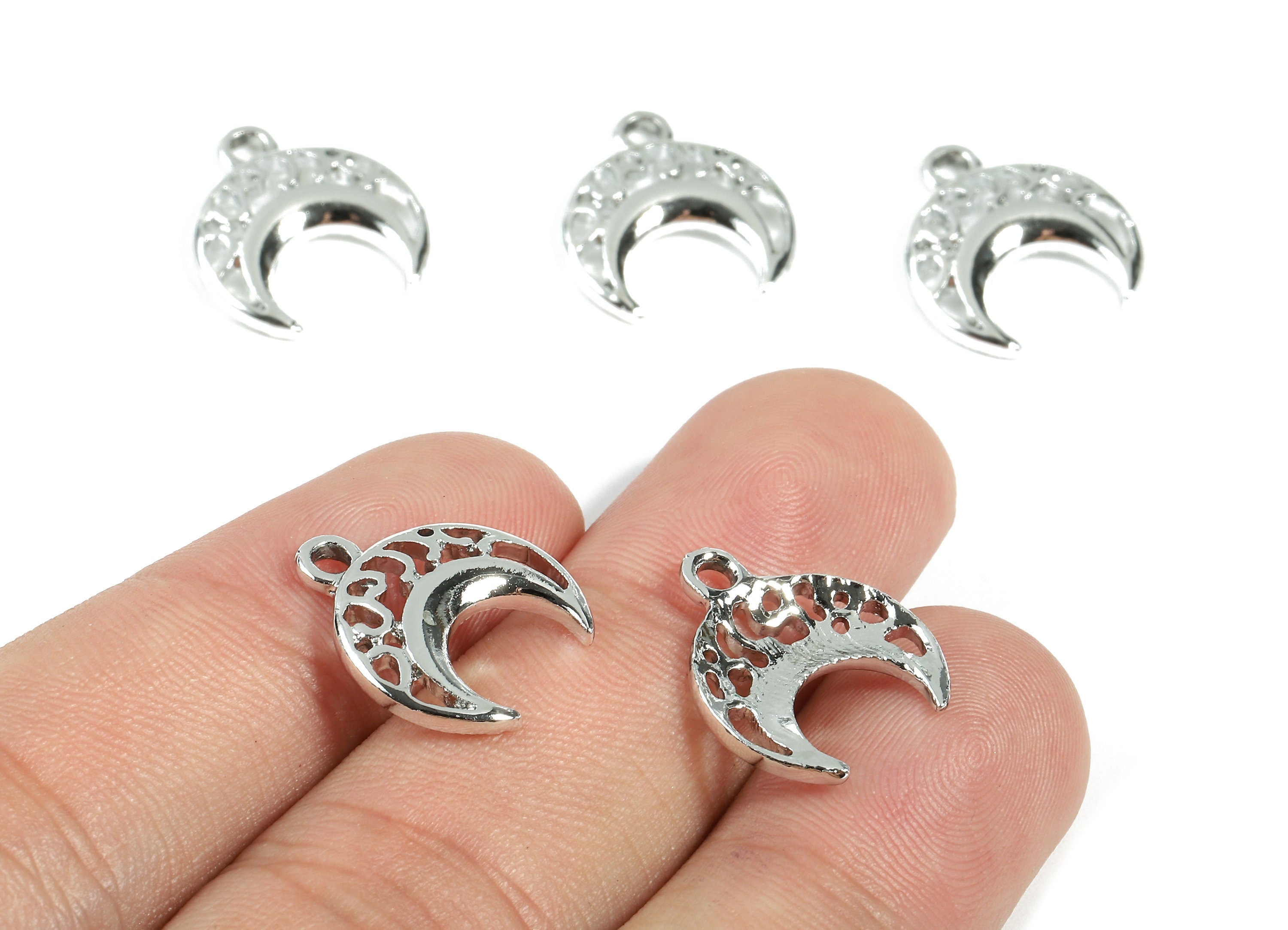 Alloy Half Moon Charms - Zinc Alloy Half Moon Earrings and Pendant - Silver Tone Plated - Earring Findings - 14.5x10.17x2.23mm - ZZ1539 - DOMEDBAZAAR