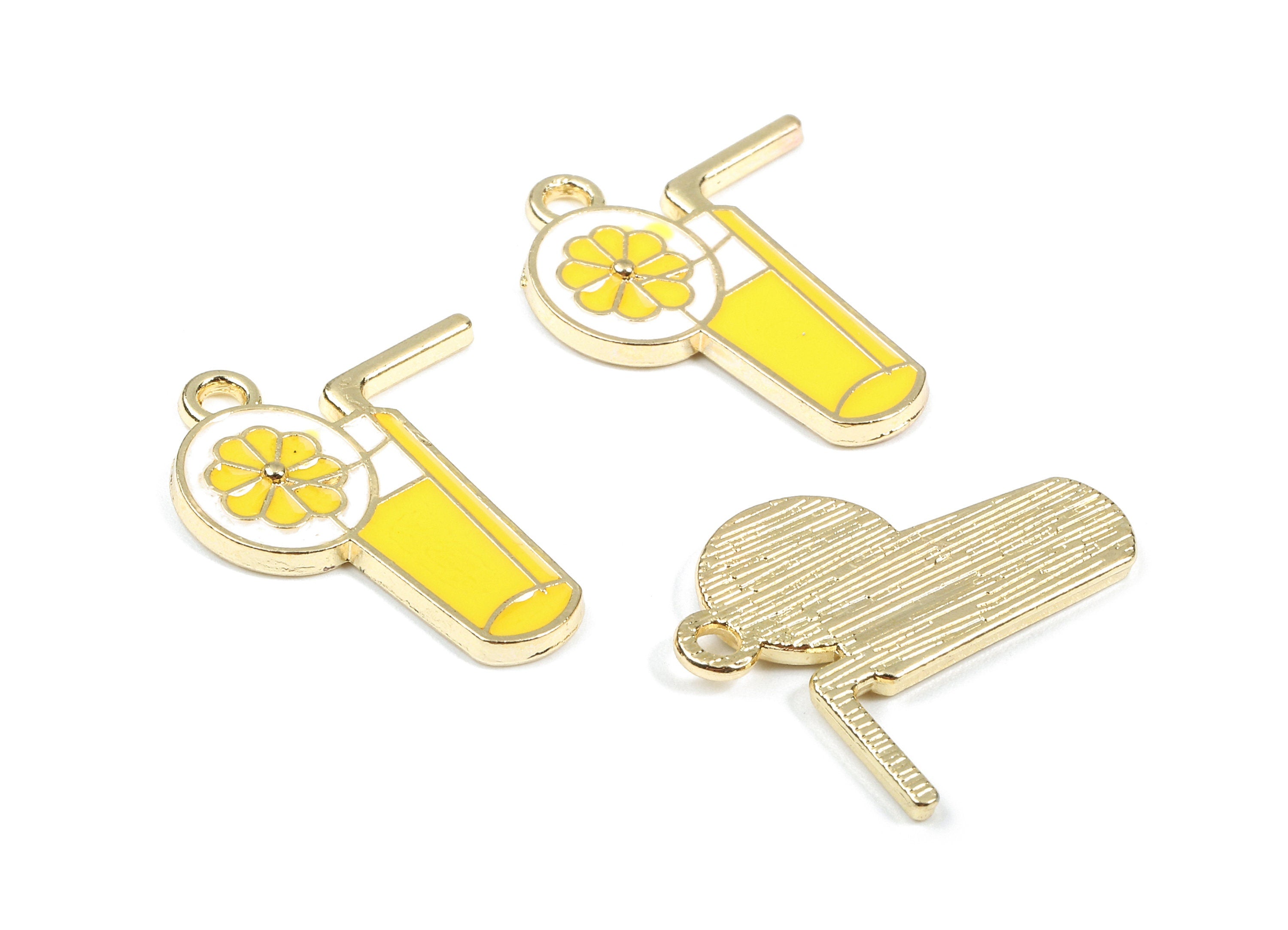 Alloy Lemon Juice Charms - Zinc Alloy Lemon Juice Earrings and Pendant - Enamel Pendant - Gold Tone Plated - 25.35x20.84x2.23mm - ZZ1439 - DOMEDBAZAAR