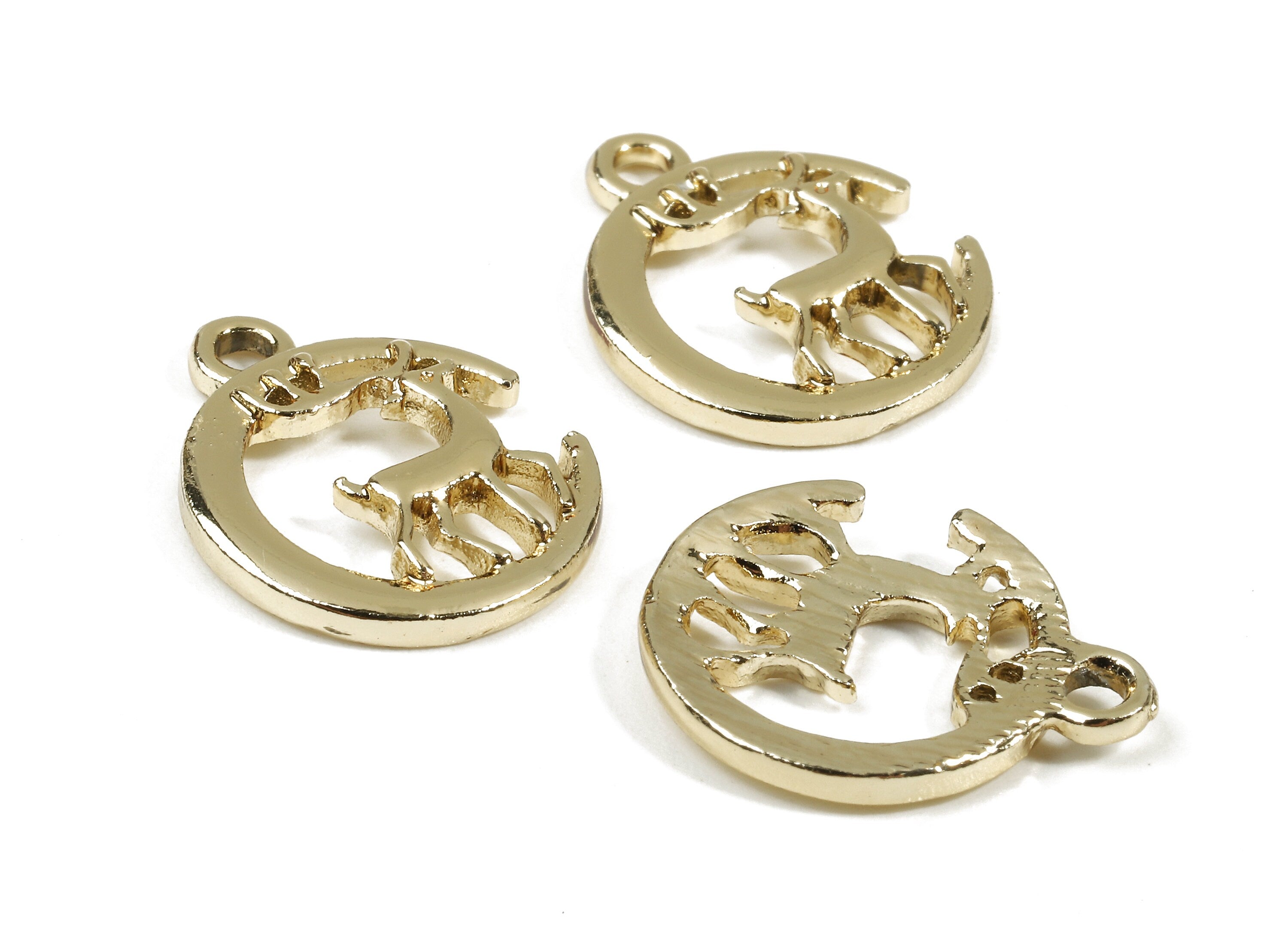 Alloy Deer Charms - Zinc Alloy Deer Earrings and Pendant - Gold Tone Plated - Earring Findings - 17.68x14.08x2.21mm - ZZ1530 - DOMEDBAZAAR
