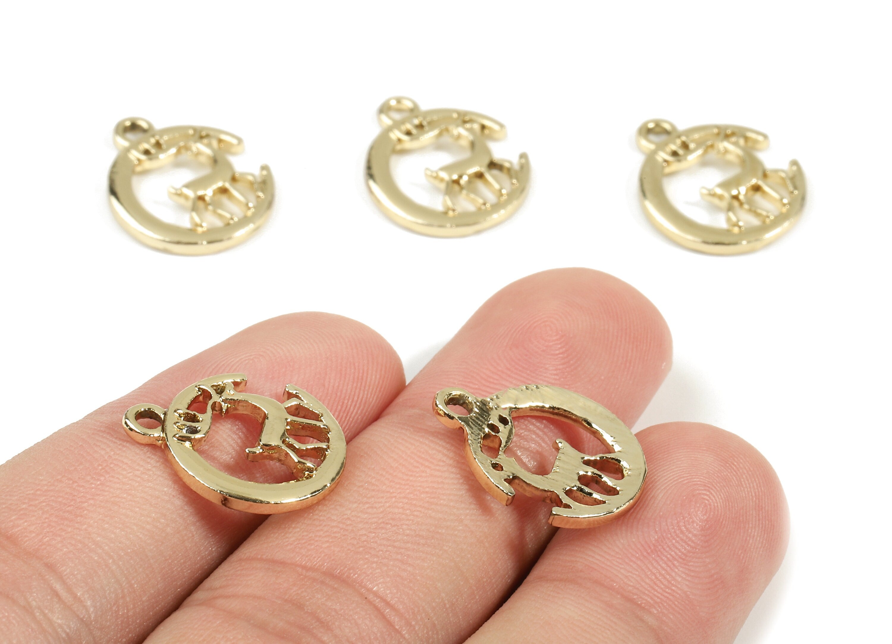 Alloy Deer Charms - Zinc Alloy Deer Earrings and Pendant - Gold Tone Plated - Earring Findings - 17.68x14.08x2.21mm - ZZ1530 - DOMEDBAZAAR