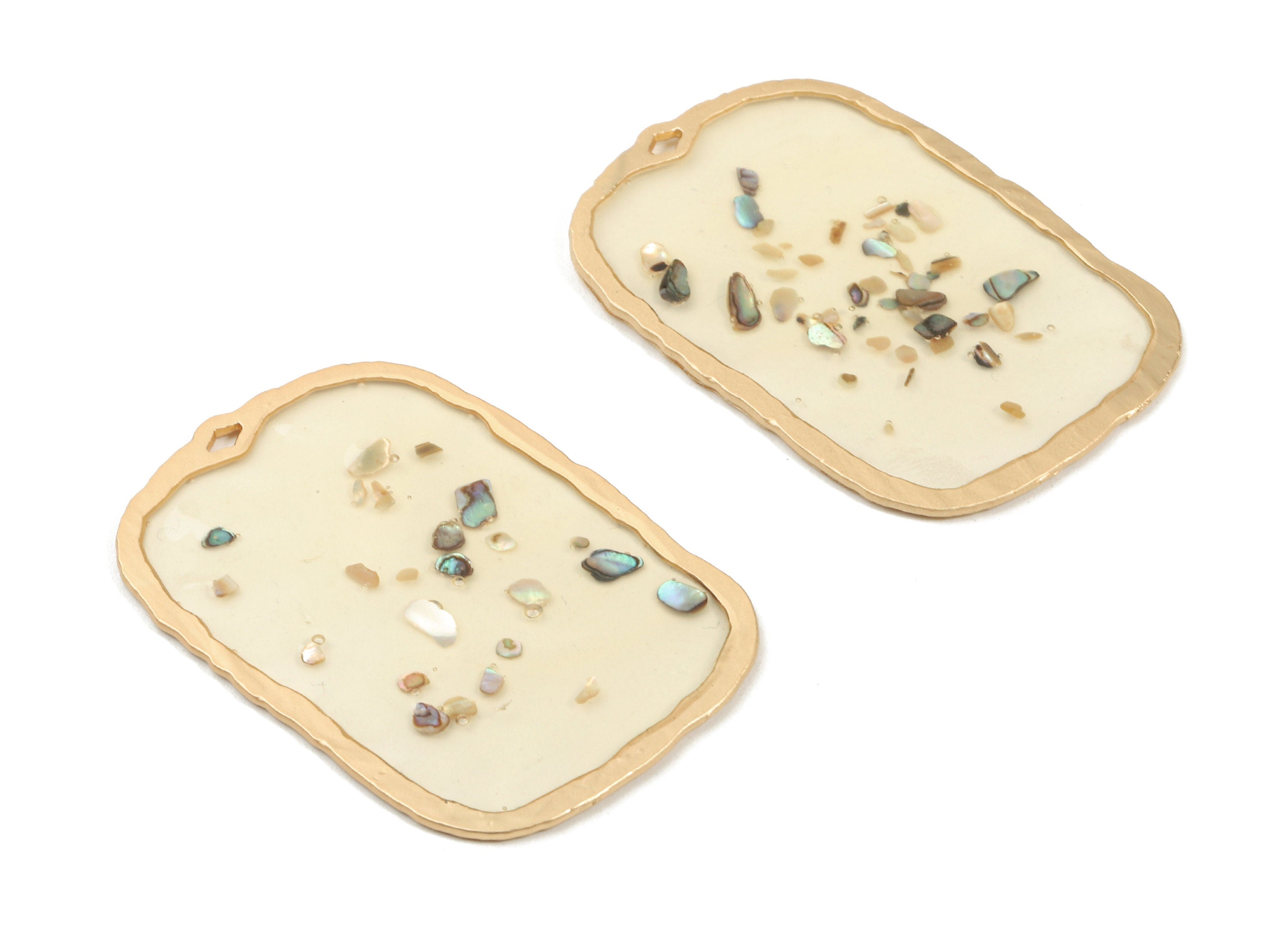 Alloy Rectangle Charms With Mini Shells - Glass Rectangle Necklace Pendant With Mini Shells - Earring Finding - 46.99x33.11x1.82mm - ZZ1583 - DOMEDBAZAAR